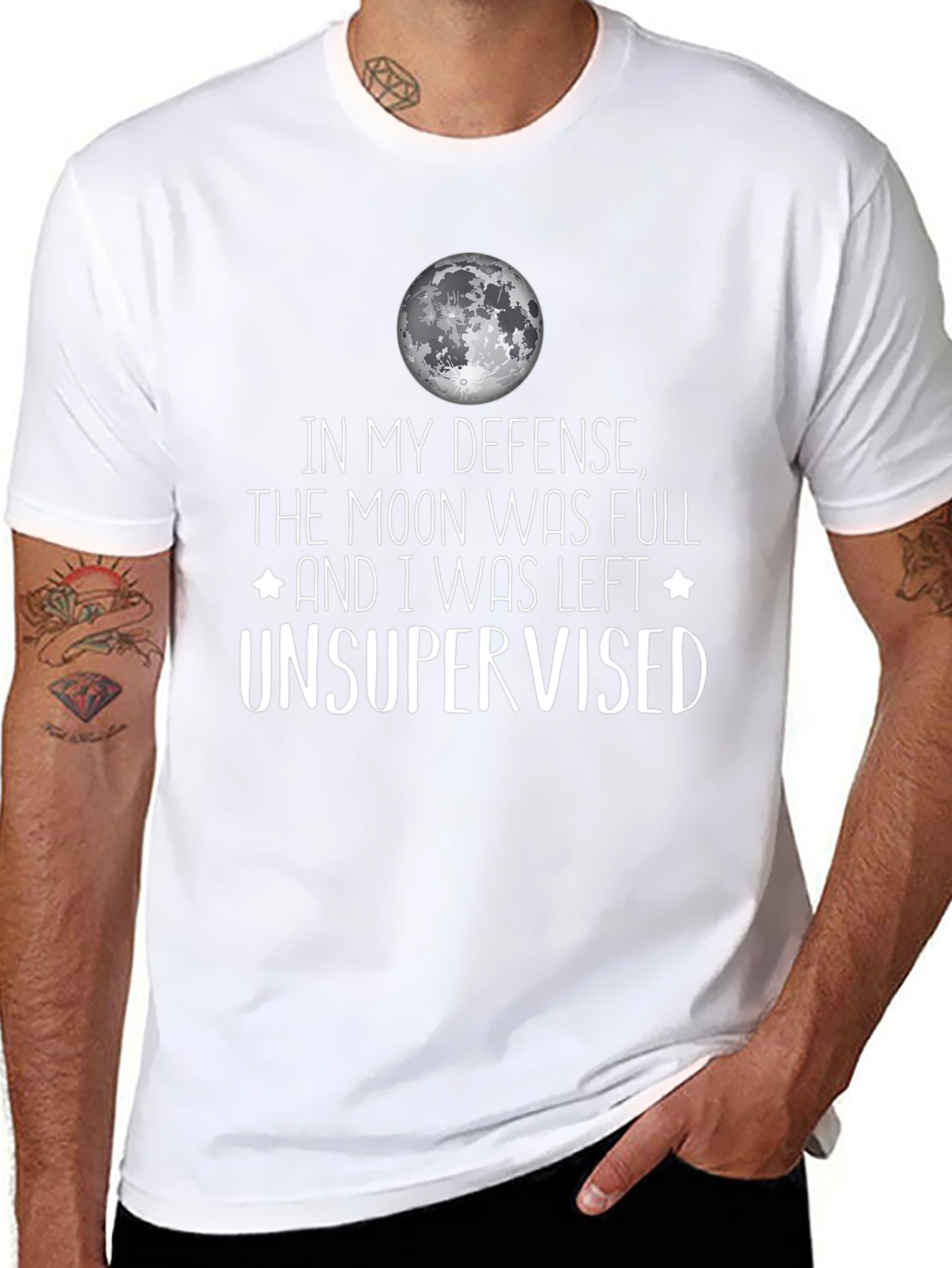 Funny Moon Full Unsupervised Graphic T-Shirt
