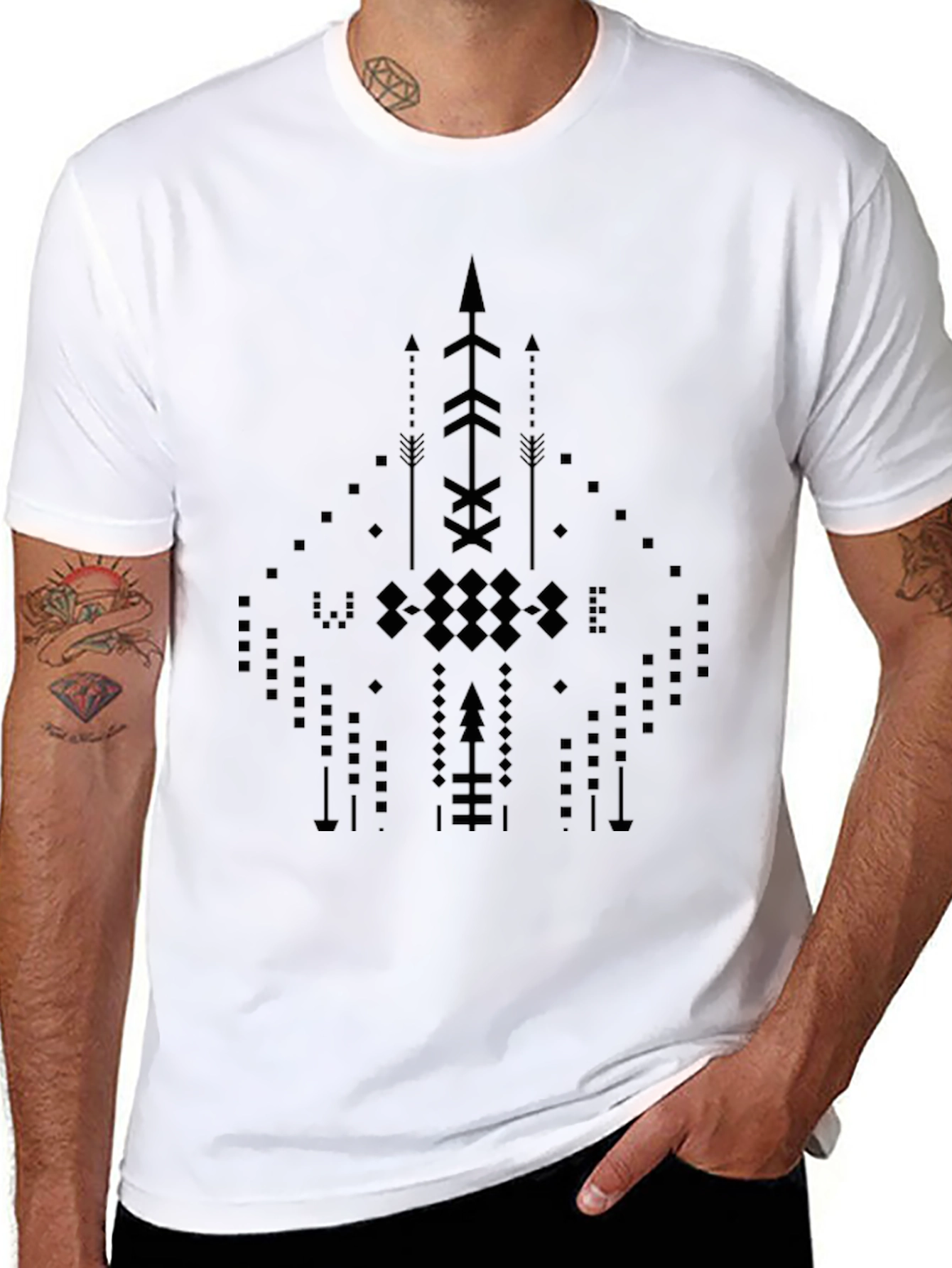 Abstract Geometric Arrow Design Black T-Shirt