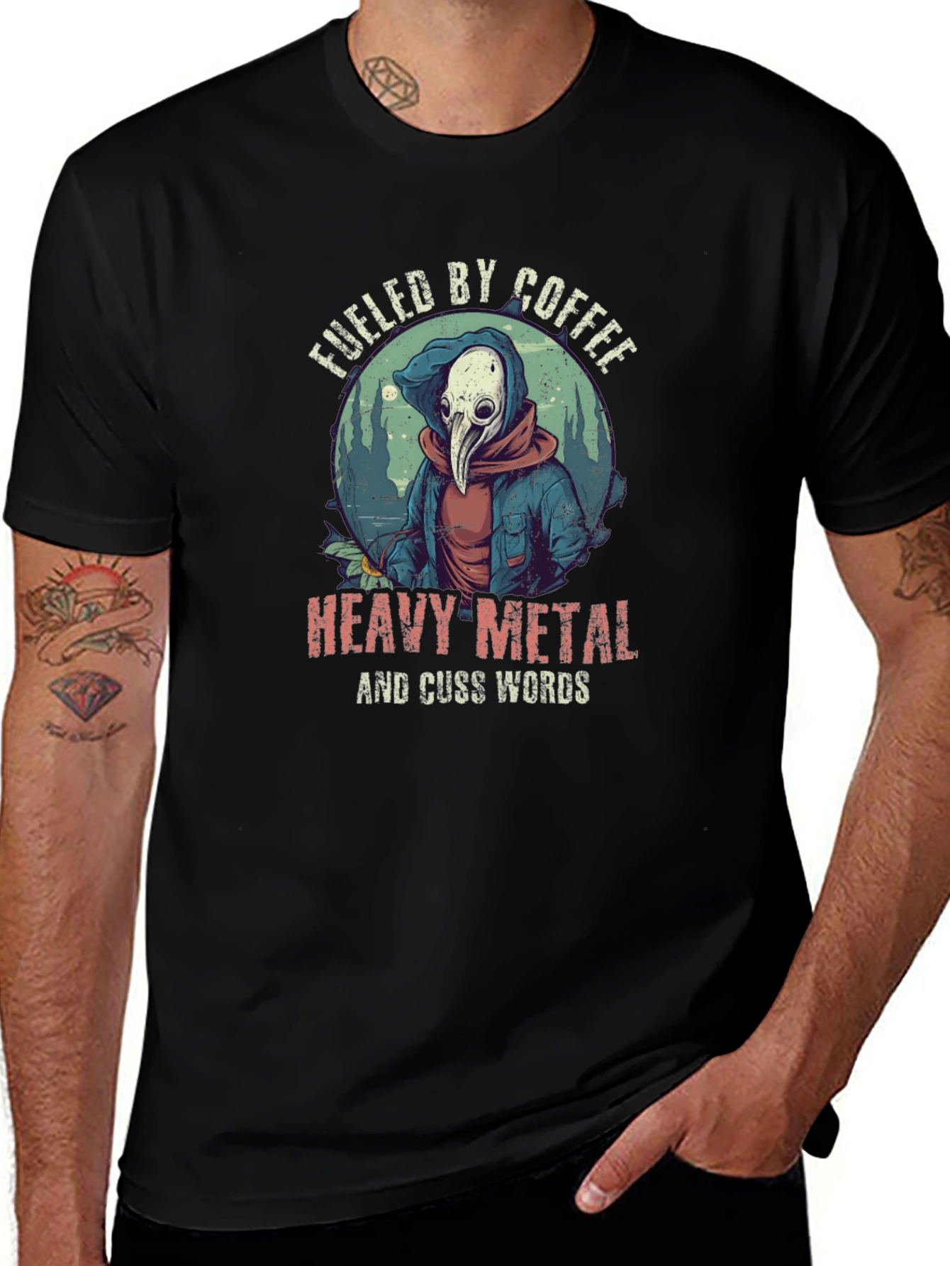 Fueled By Coffee Heavy Metal Plague Doctor T-Shirt
