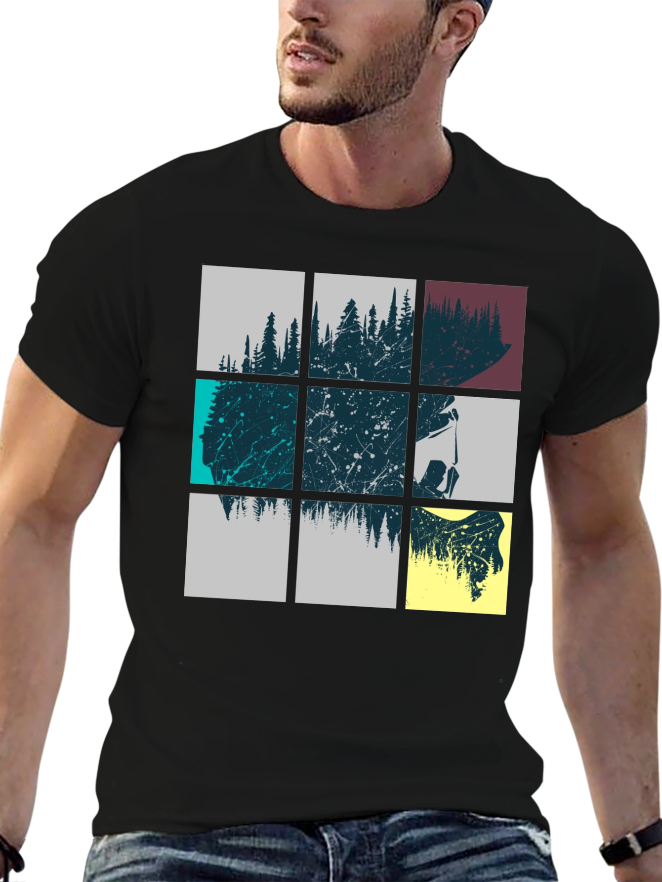 Abstract Forest Graphic Print Mens Black T-Shirt
