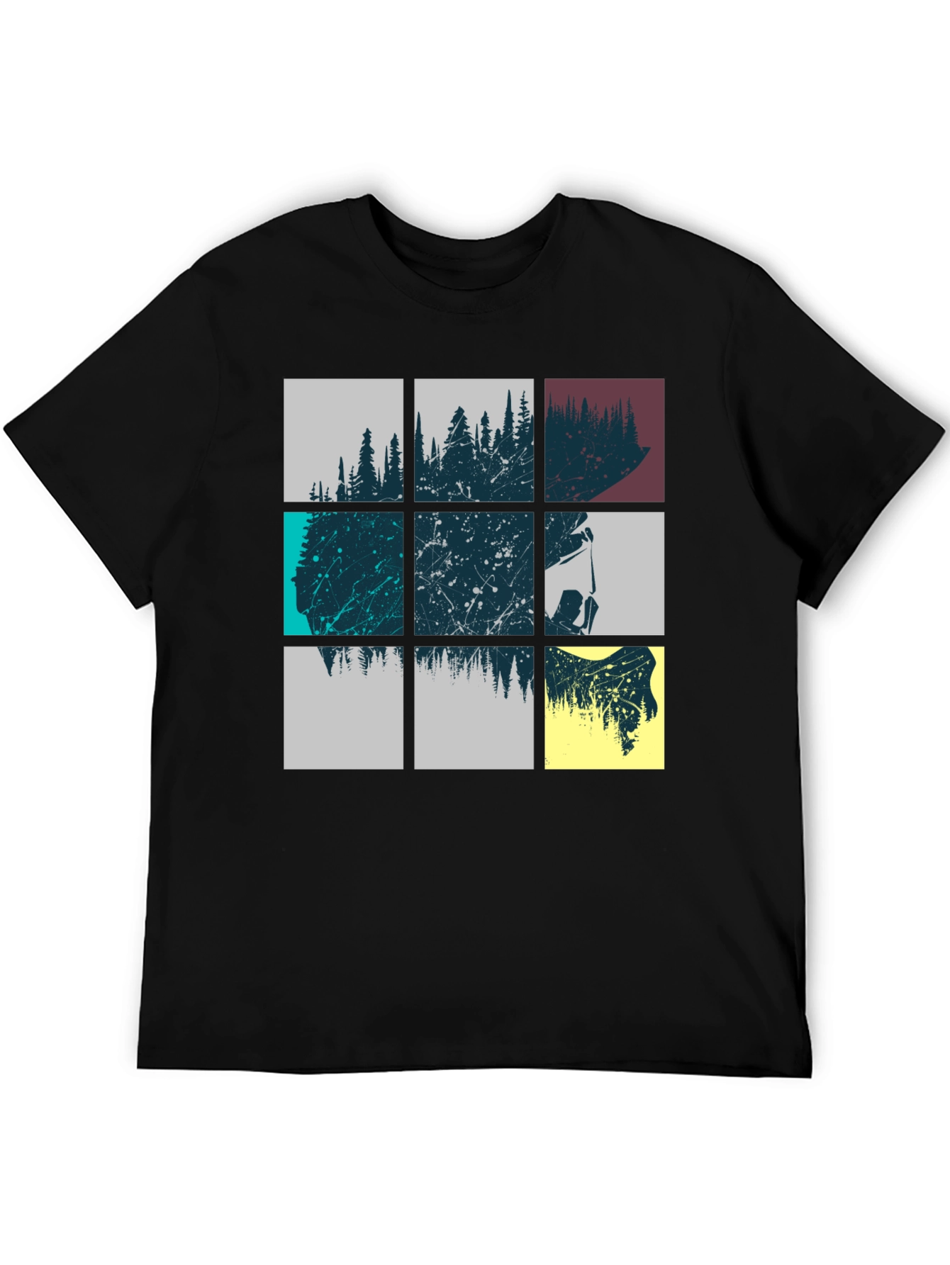 Abstract Forest Graphic Print Mens Black T-Shirt