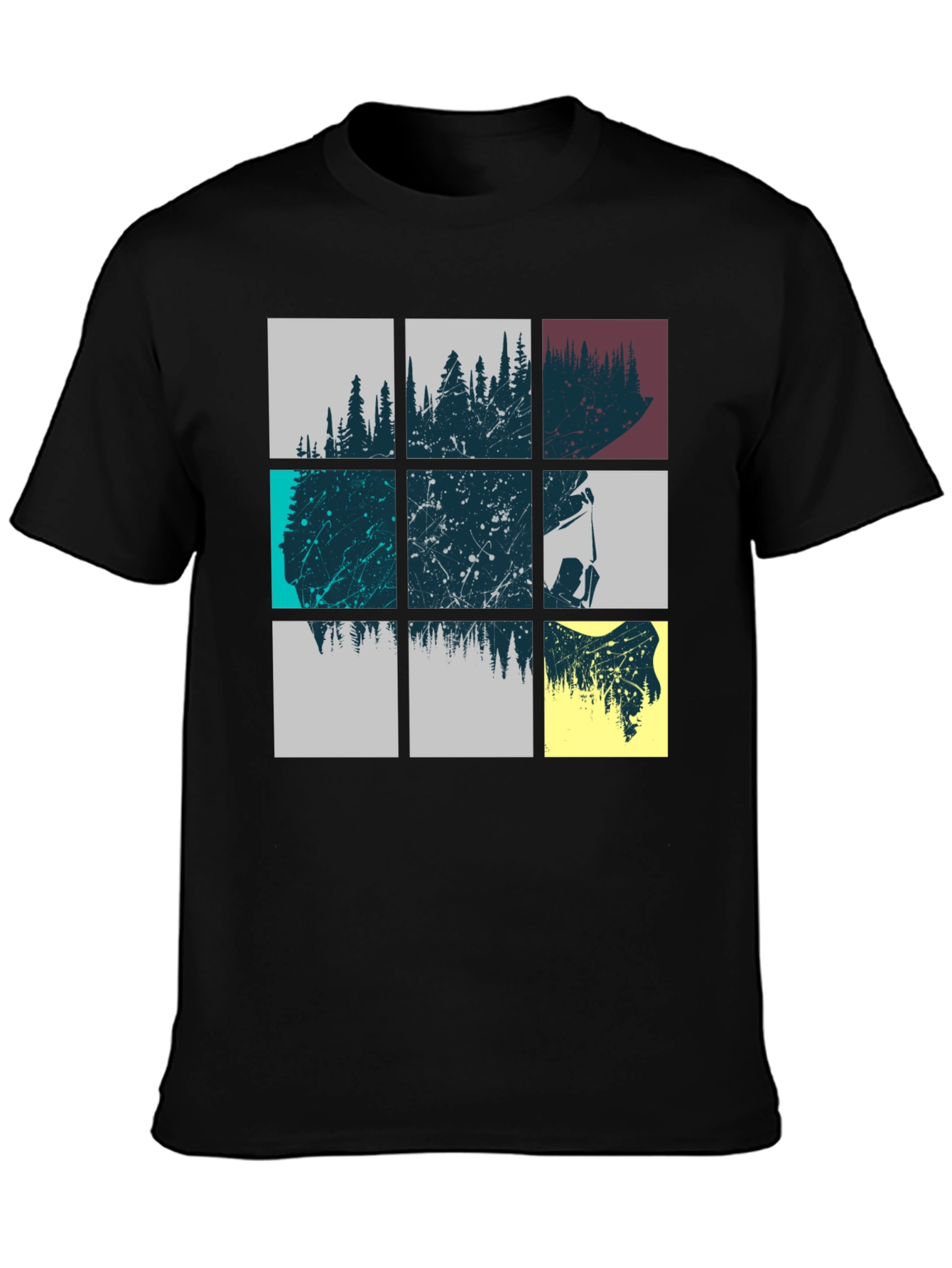 Abstract Forest Graphic Print Mens Black T-Shirt