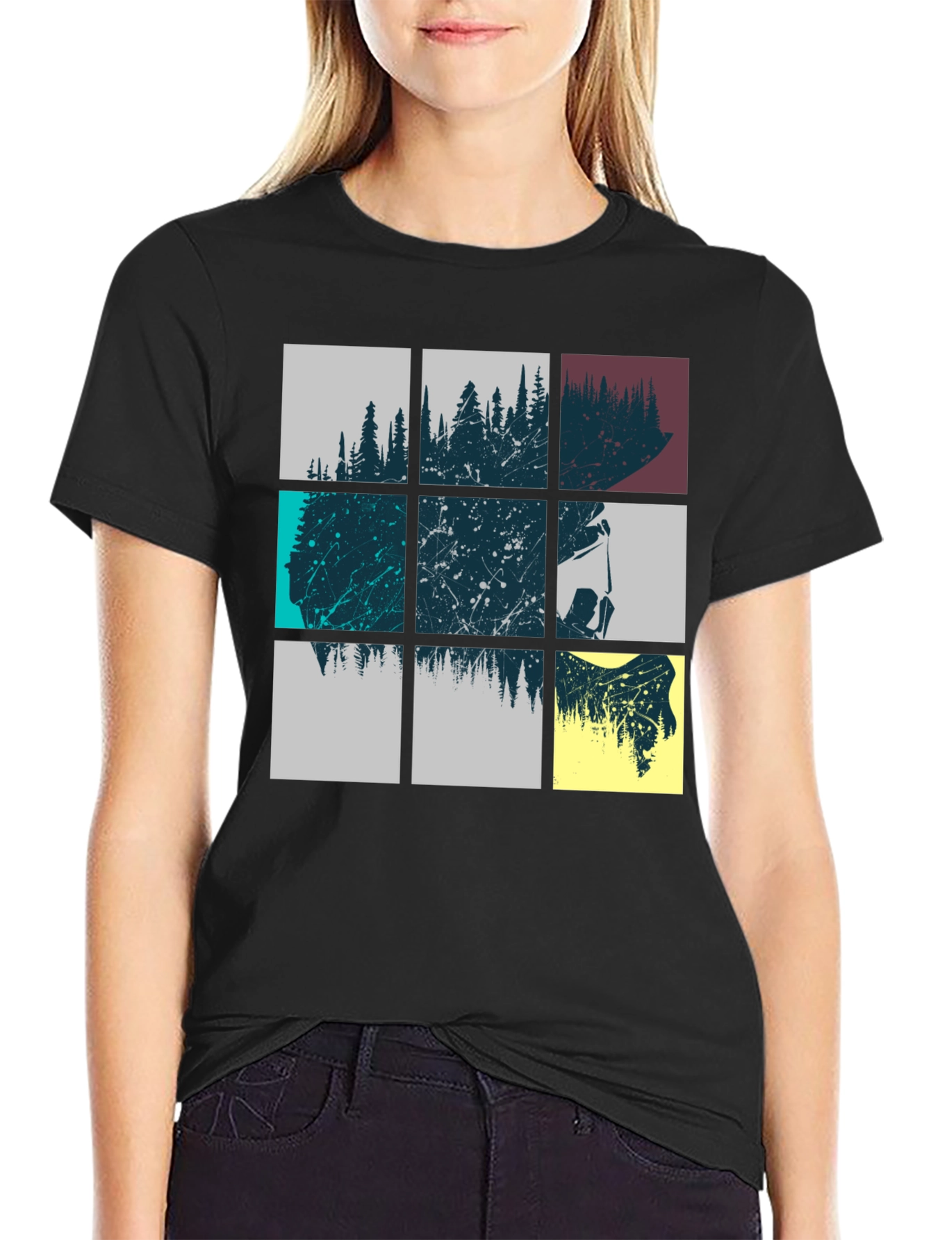 Abstract Forest Graphic Print Mens Black T-Shirt