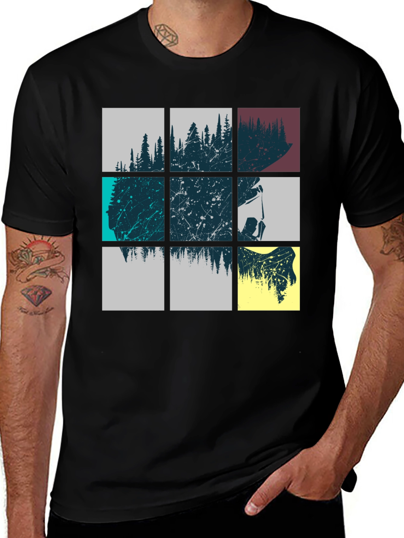 Abstract Forest Graphic Print Mens Black T-Shirt