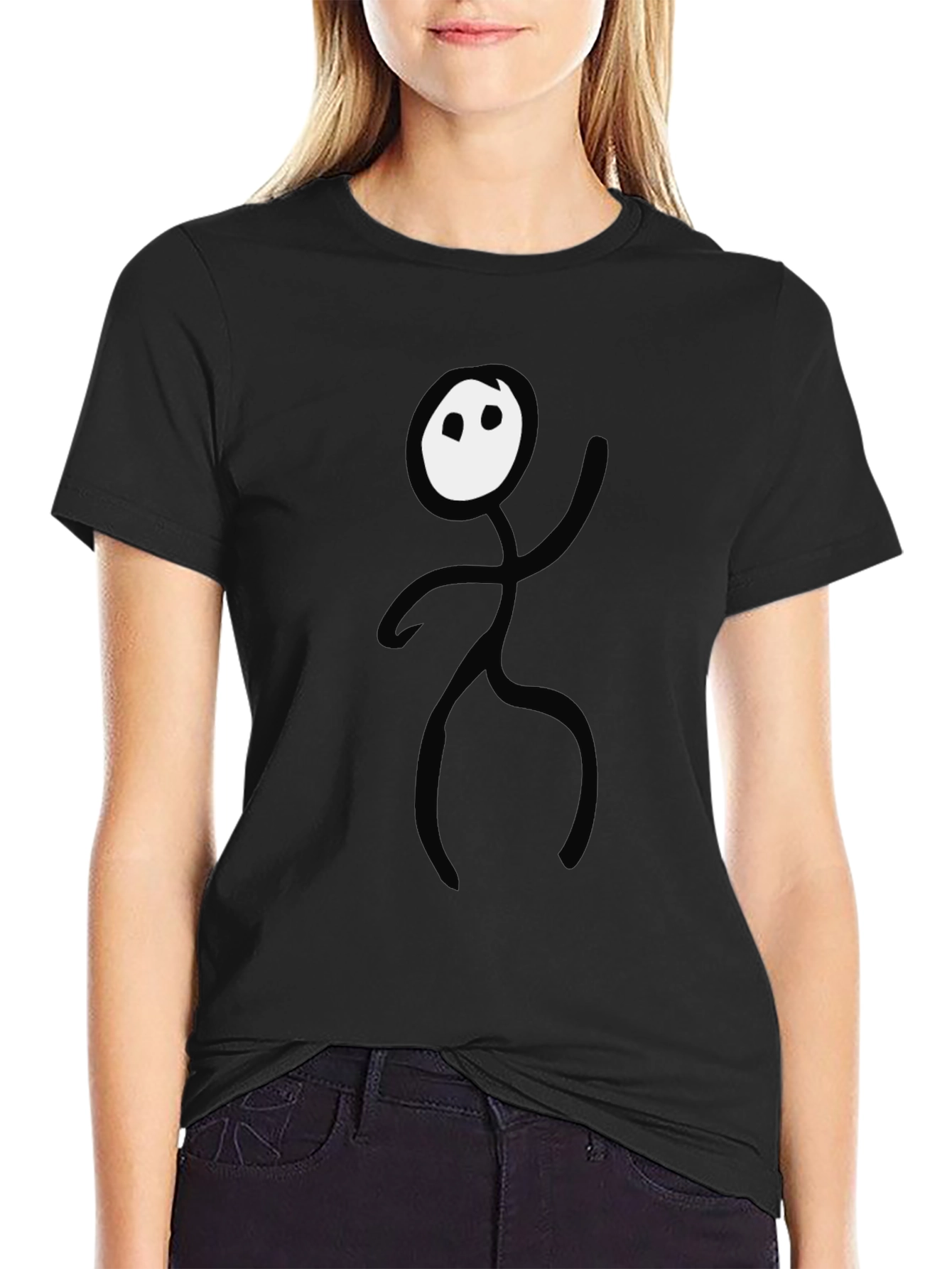 Funny Stick Figure Graphic Tee - Black Cotton T-Shirt