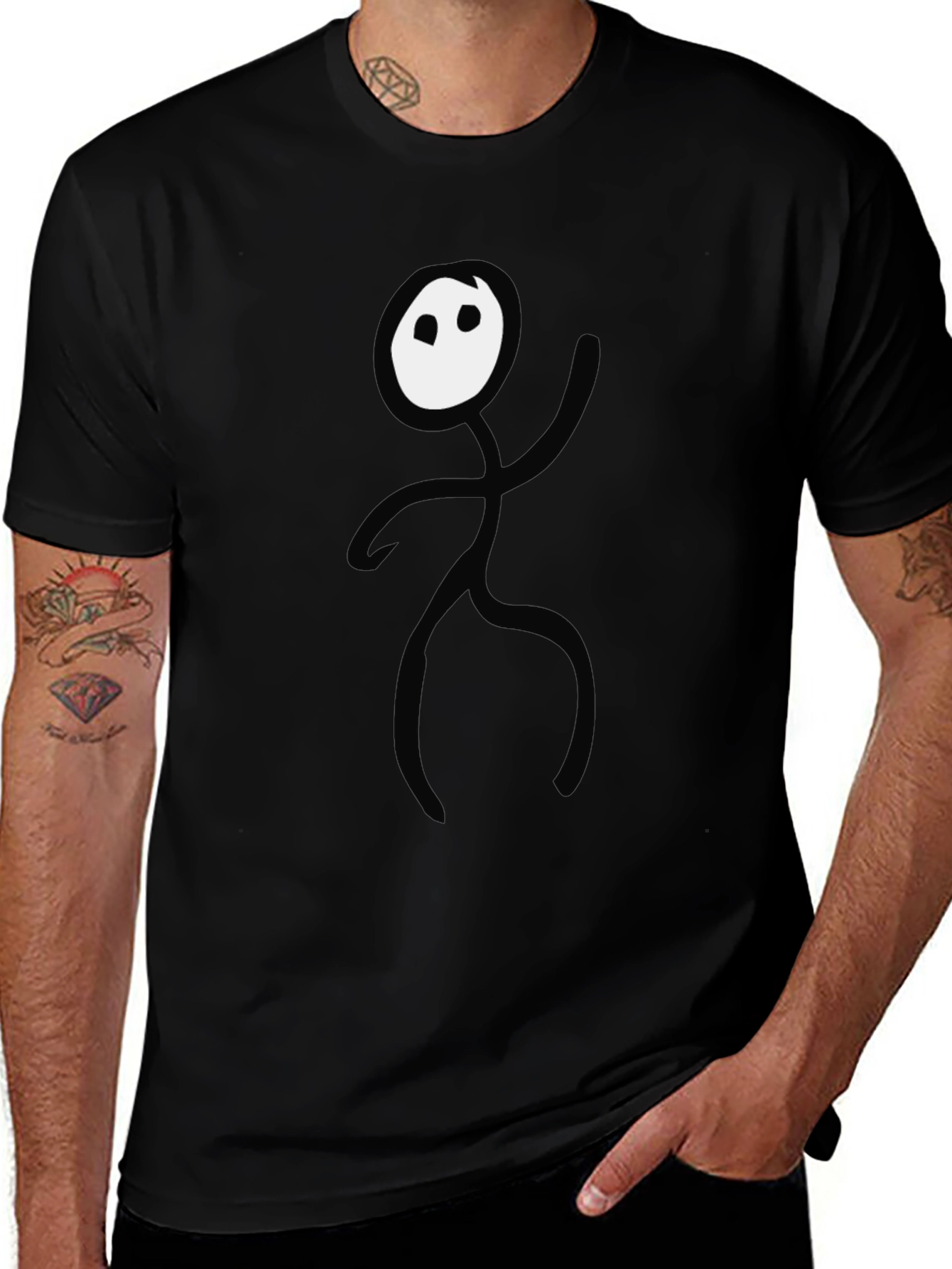 Funny Stick Figure Graphic Tee - Black Cotton T-Shirt