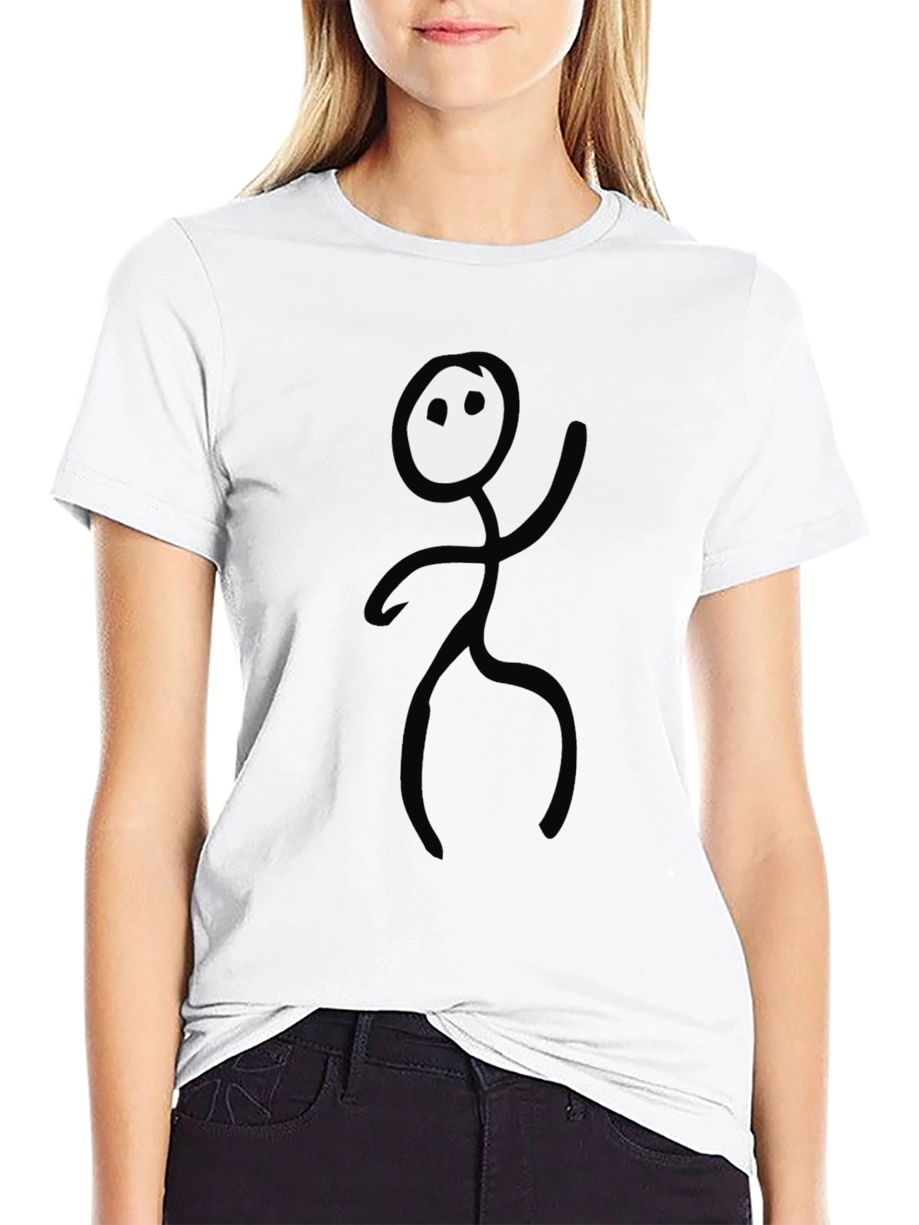 Funny Stick Figure Graphic Tee - Black Cotton T-Shirt