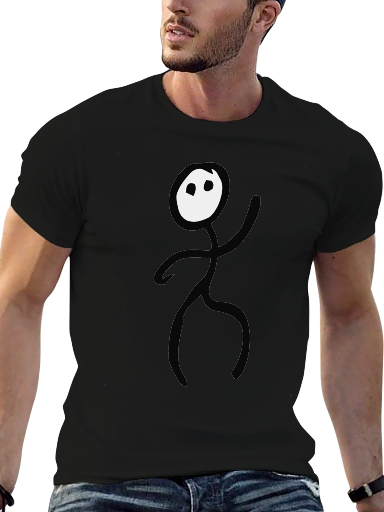 Funny Stick Figure Graphic Tee - Black Cotton T-Shirt