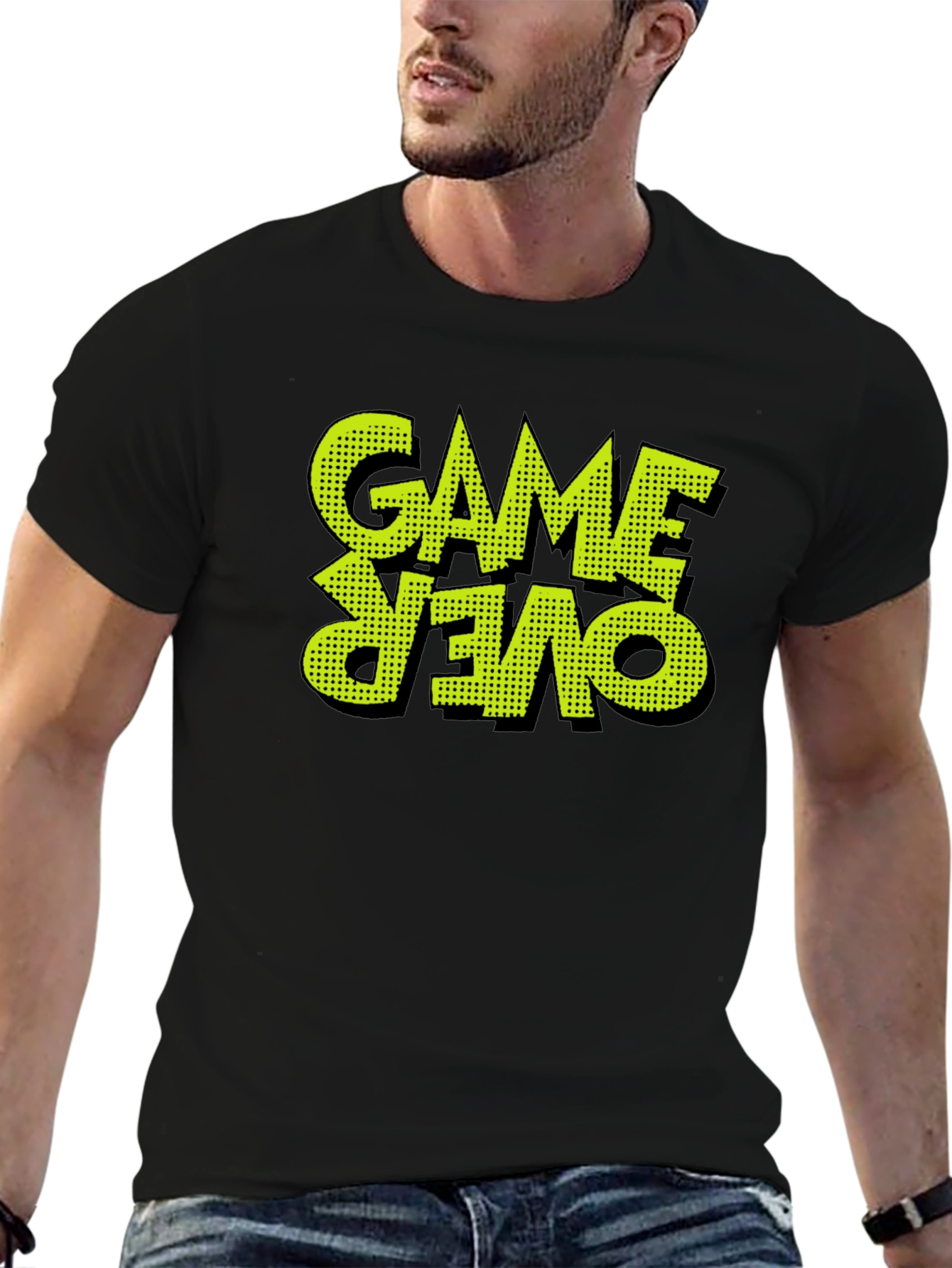Game Over Graphic Print Black T-Shirt