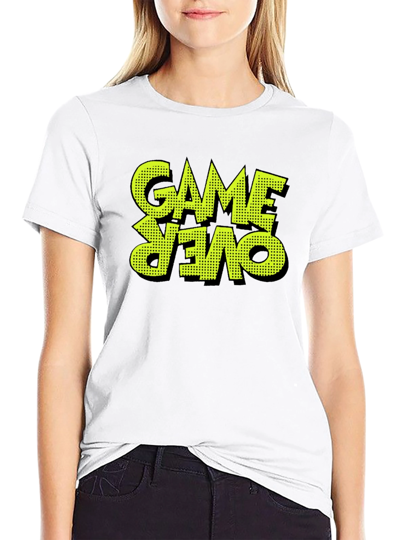 Game Over Graphic Print Black T-Shirt
