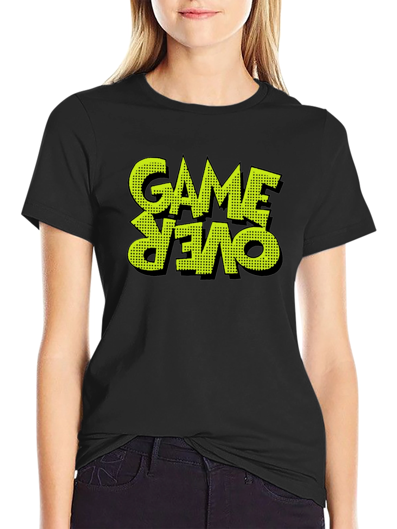 Game Over Graphic Print Black T-Shirt