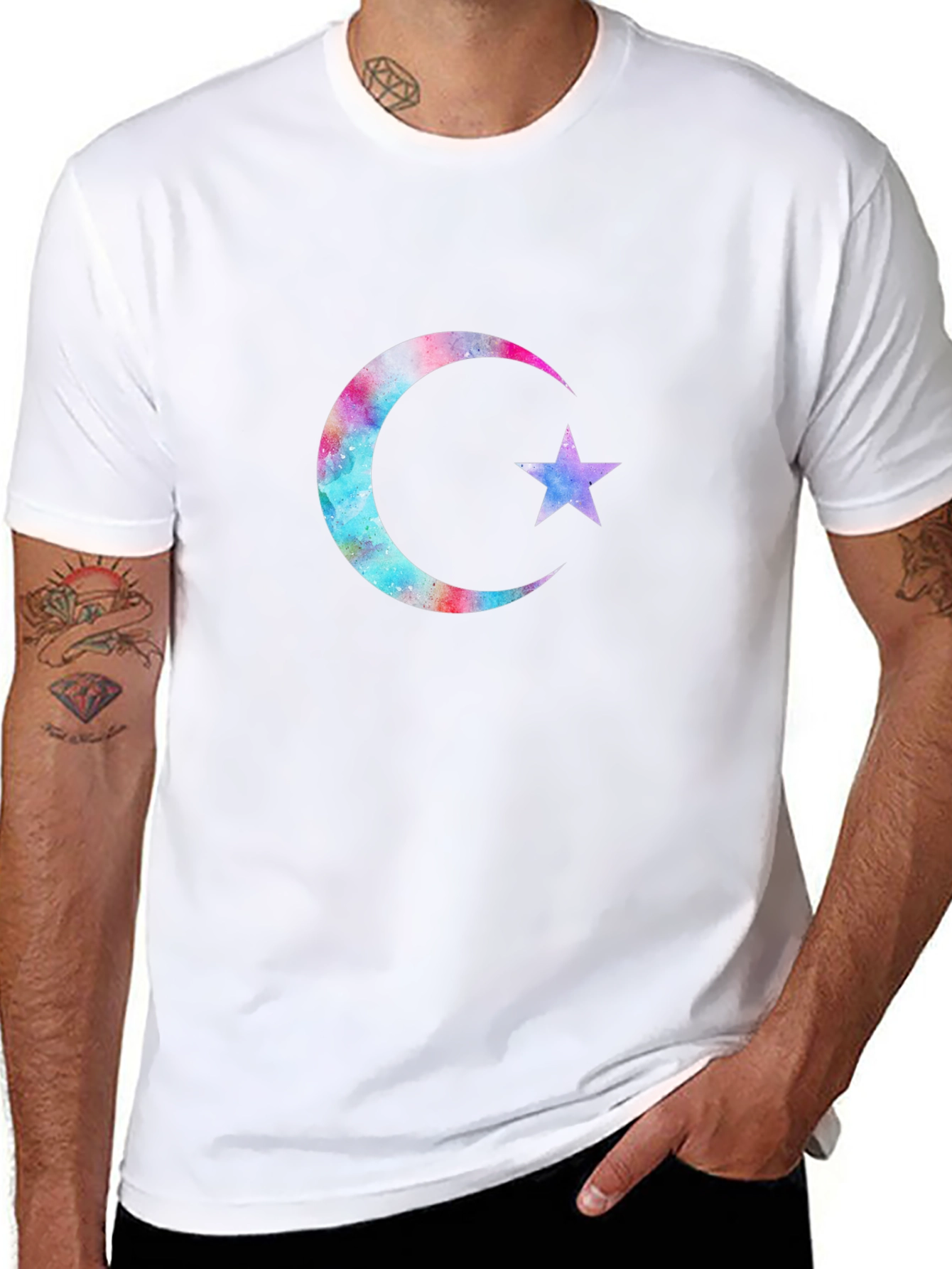 Galaxy Moon Star Graphic Tee - Black