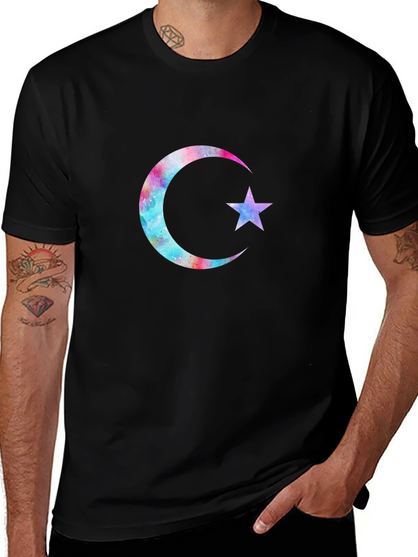 Galaxy Moon Star Graphic Tee - Black