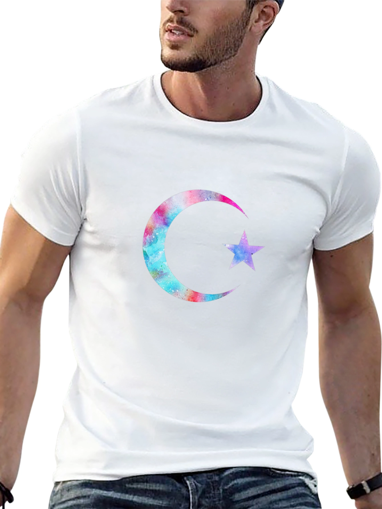 Galaxy Moon Star Graphic Tee - Black