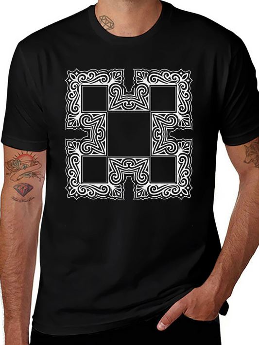 Abstract Square Pattern Black T-Shirt
