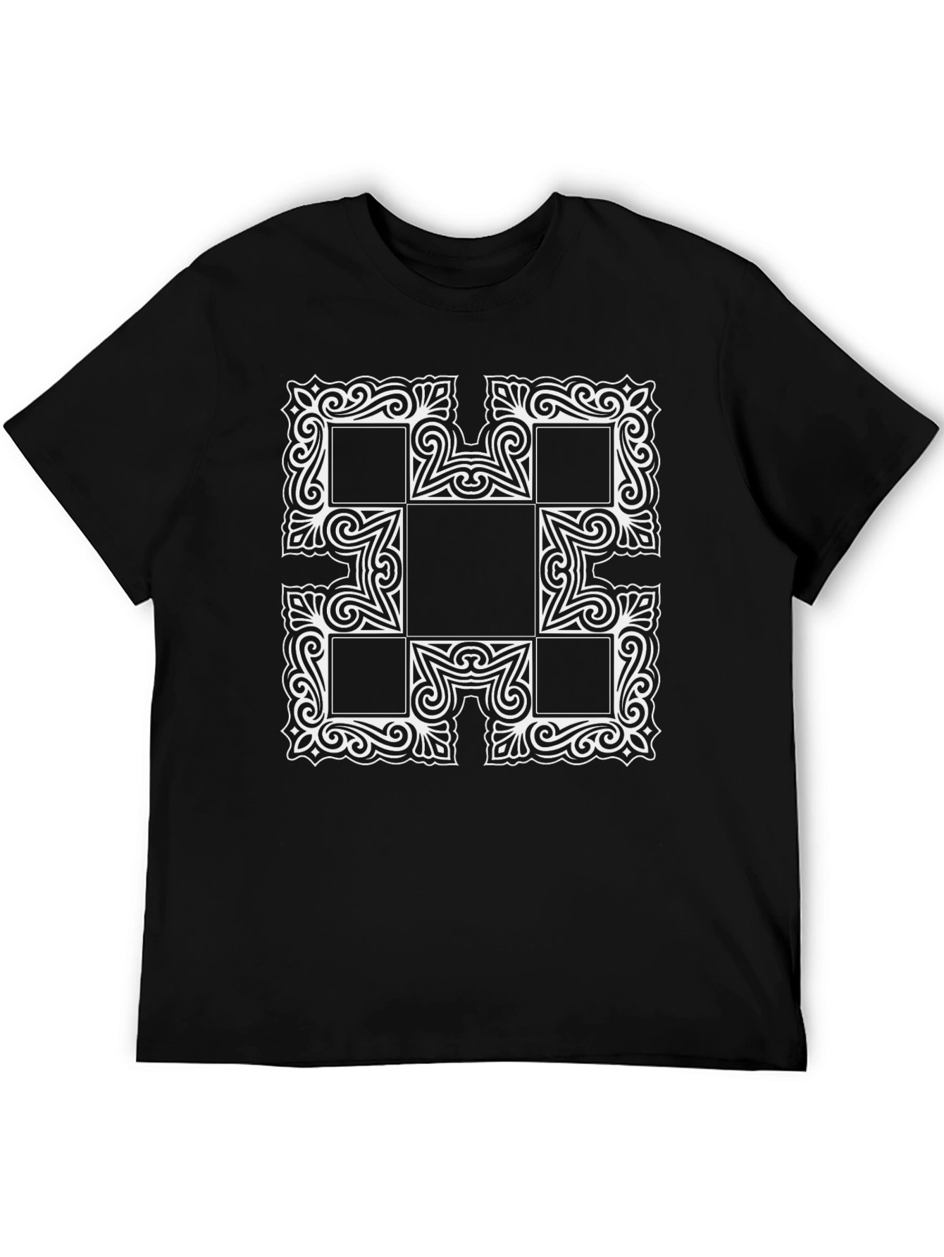 Abstract Square Pattern Black T-Shirt