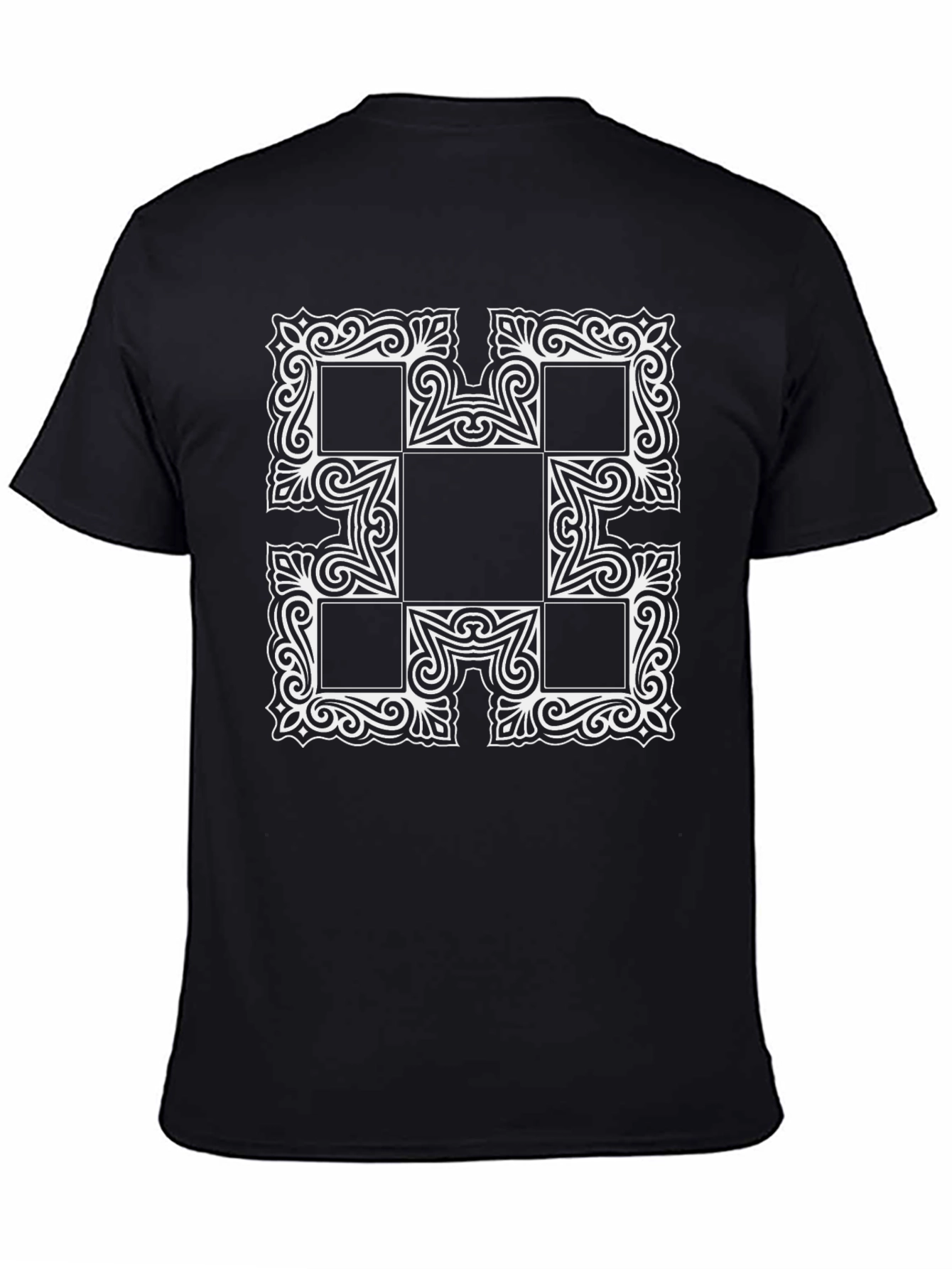 Abstract Square Pattern Black T-Shirt