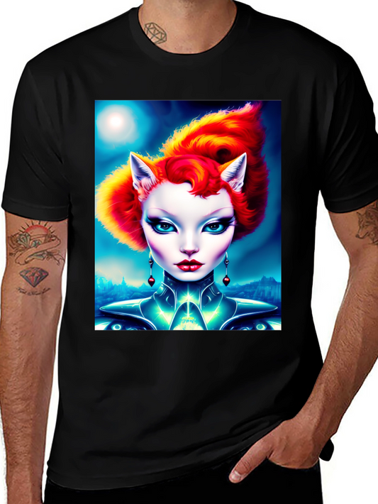 Futuristic Cat Lady Black T-Shirt