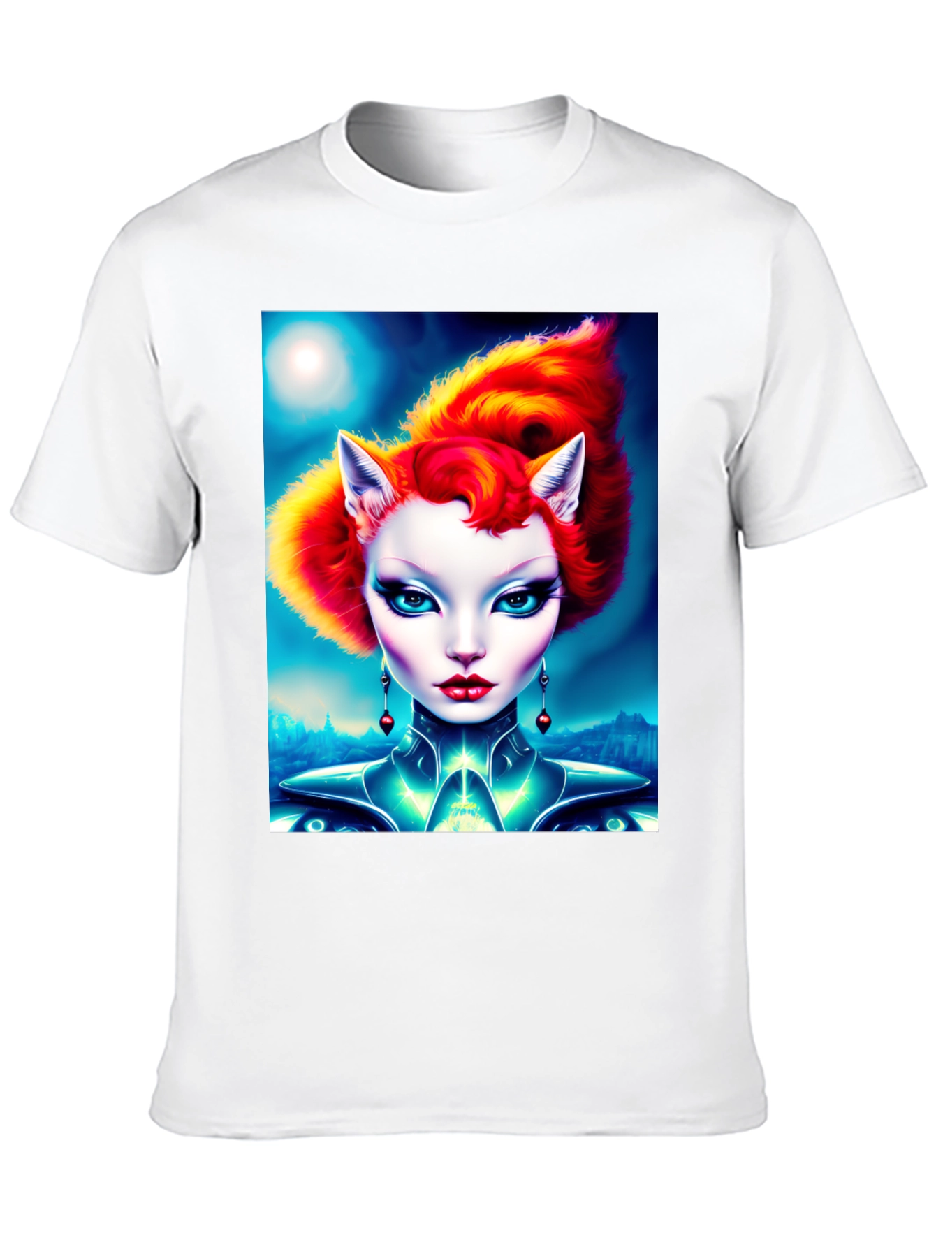Futuristic Cat Lady Black T-Shirt