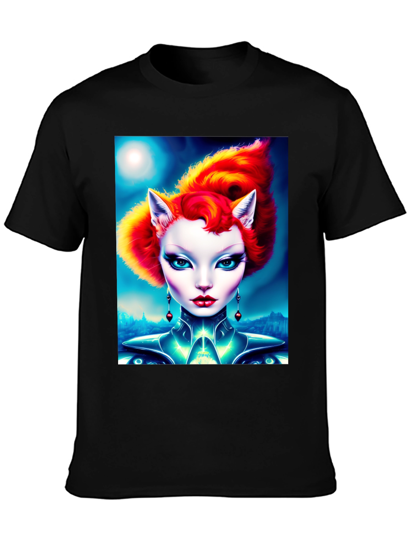 Futuristic Cat Lady Black T-Shirt