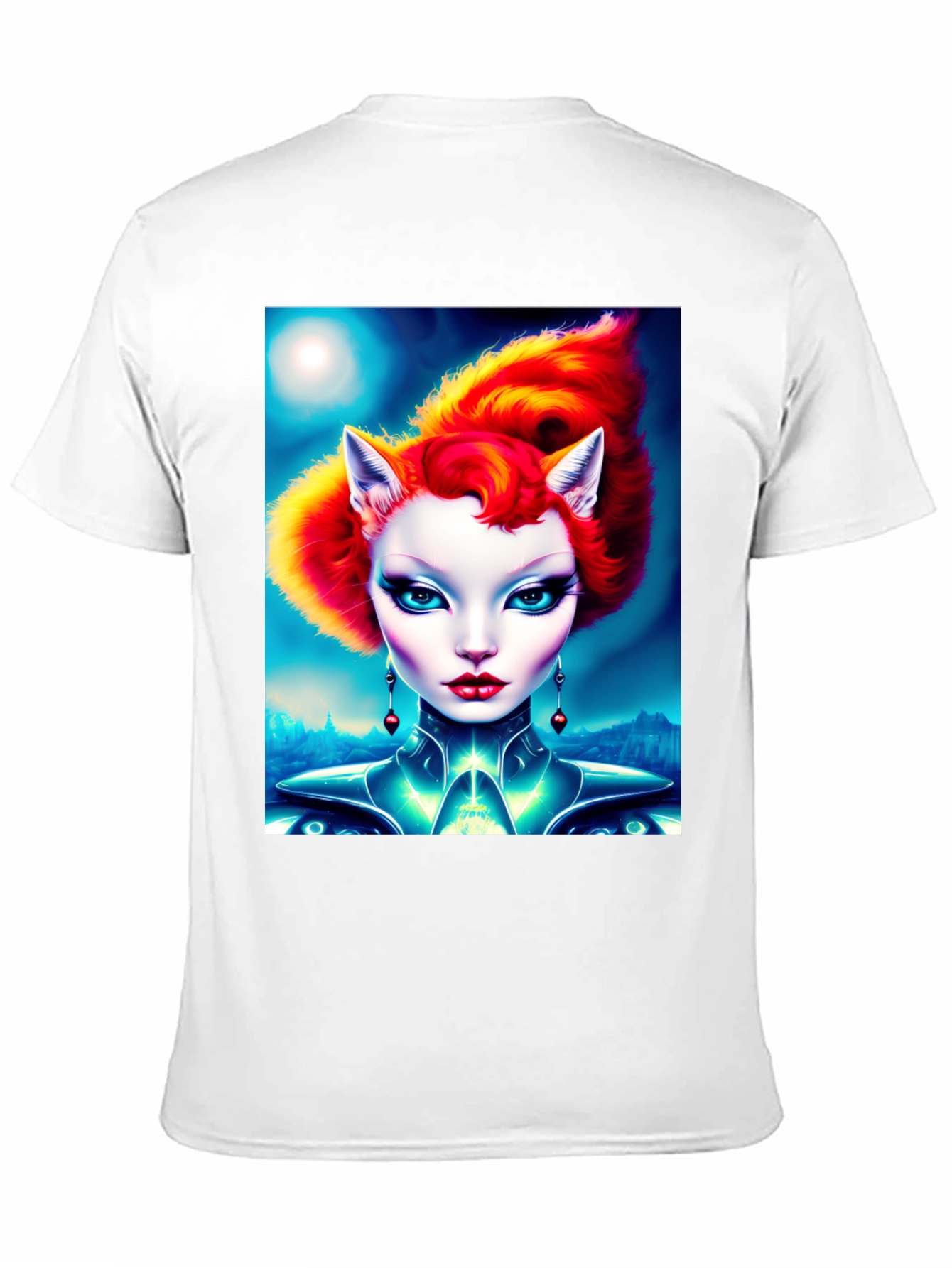 Futuristic Cat Lady Black T-Shirt