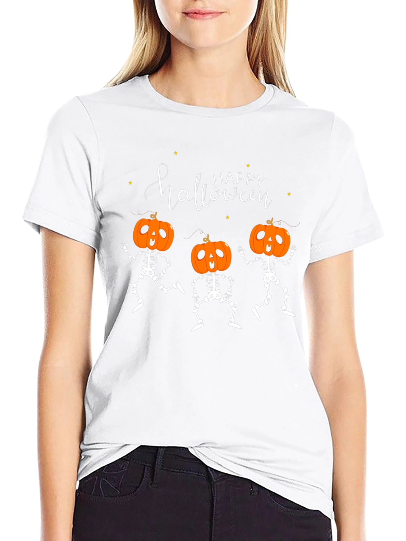Happy Halloween Pumpkin Skeleton Graphic Tee