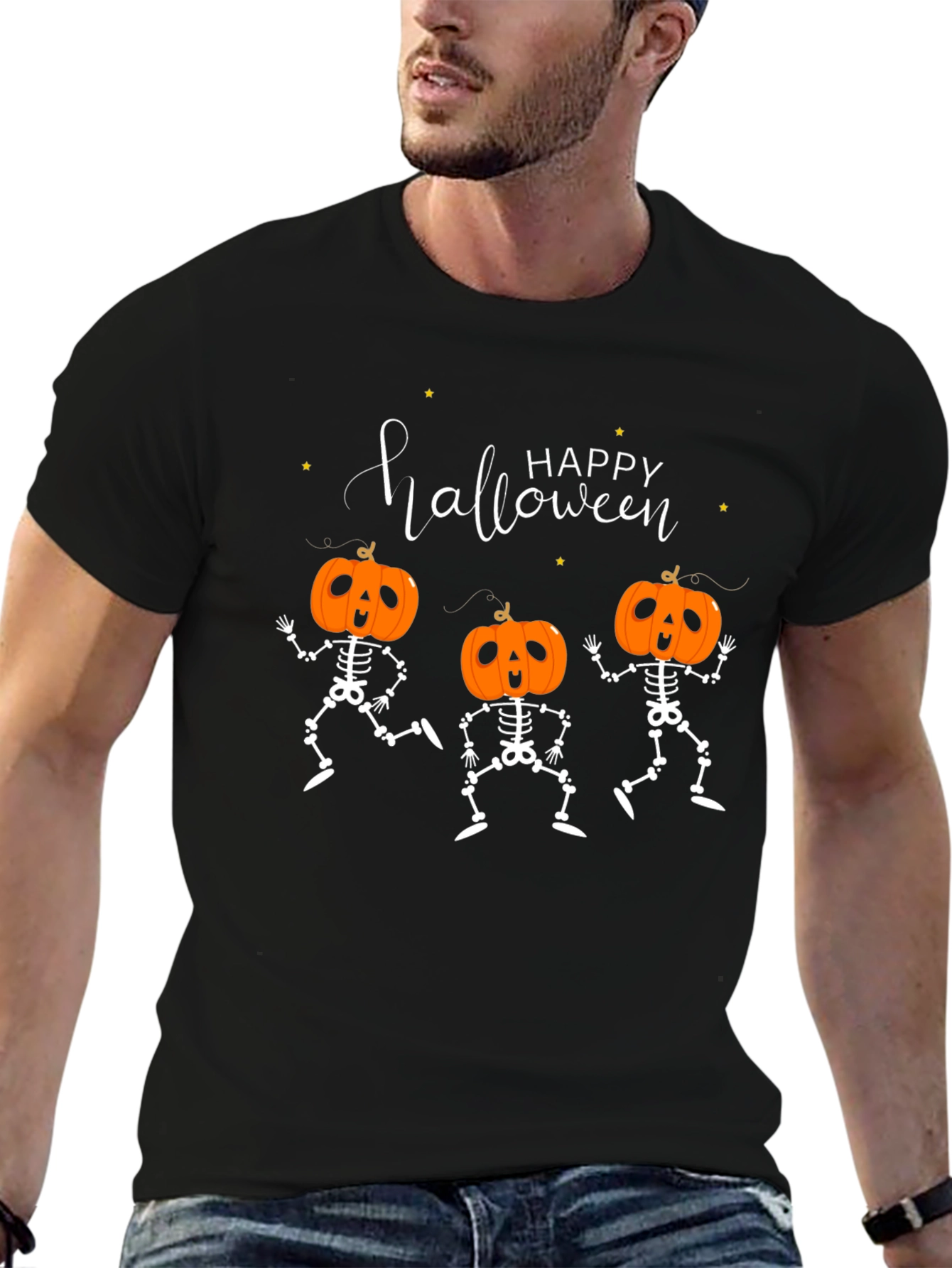 Happy Halloween Pumpkin Skeleton Graphic Tee