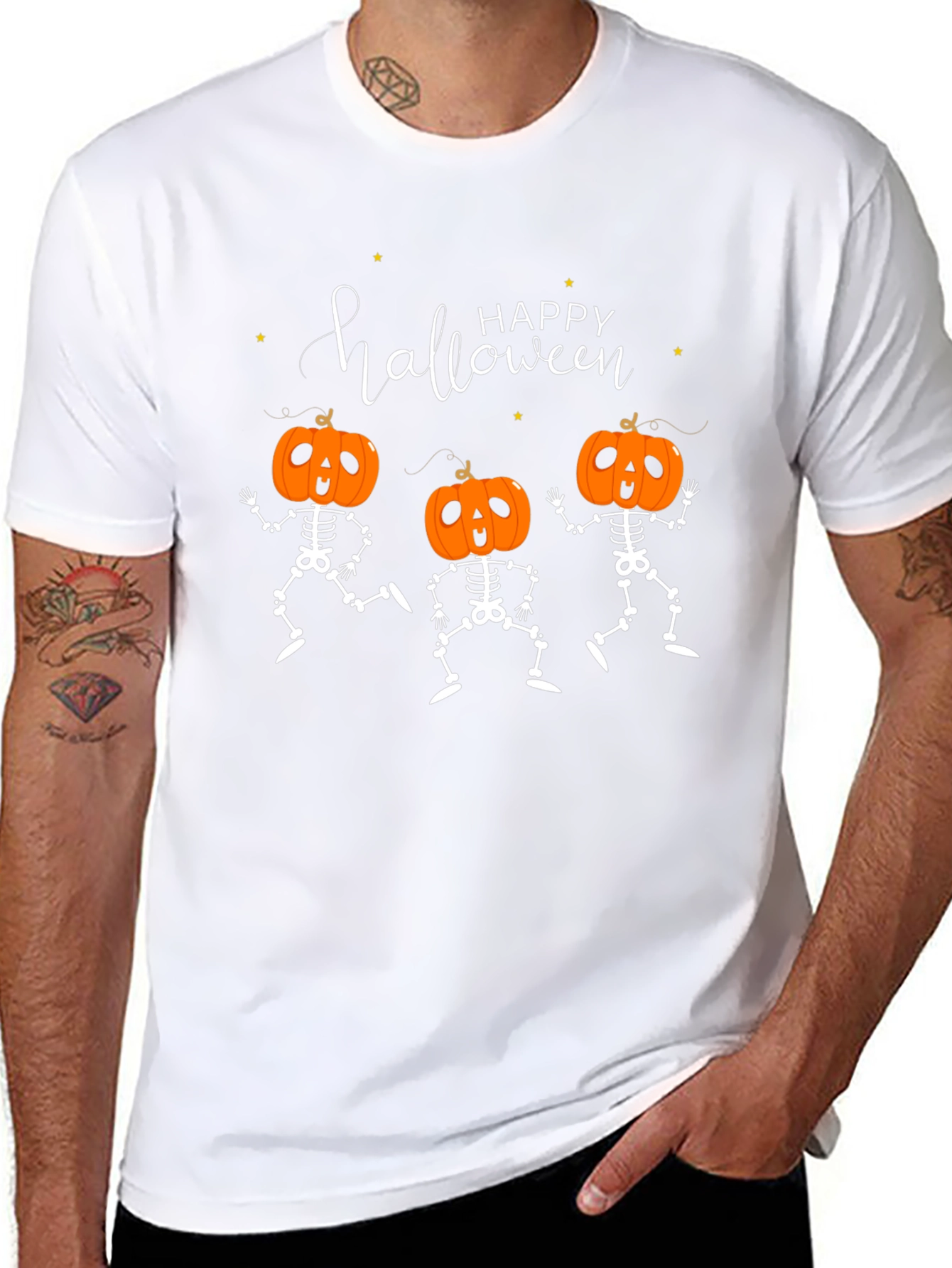 Happy Halloween Pumpkin Skeleton Graphic Tee