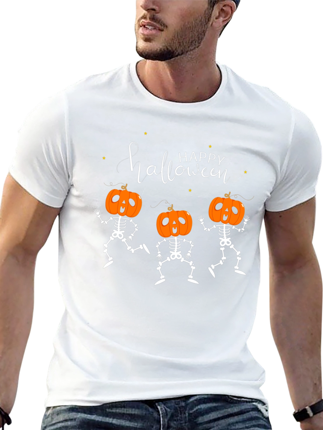 Happy Halloween Pumpkin Skeleton Graphic Tee