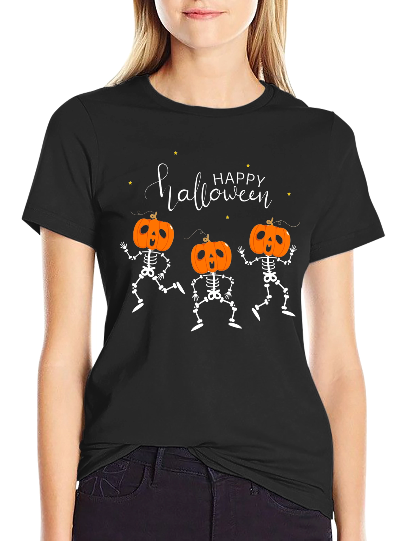 Happy Halloween Pumpkin Skeleton Graphic Tee