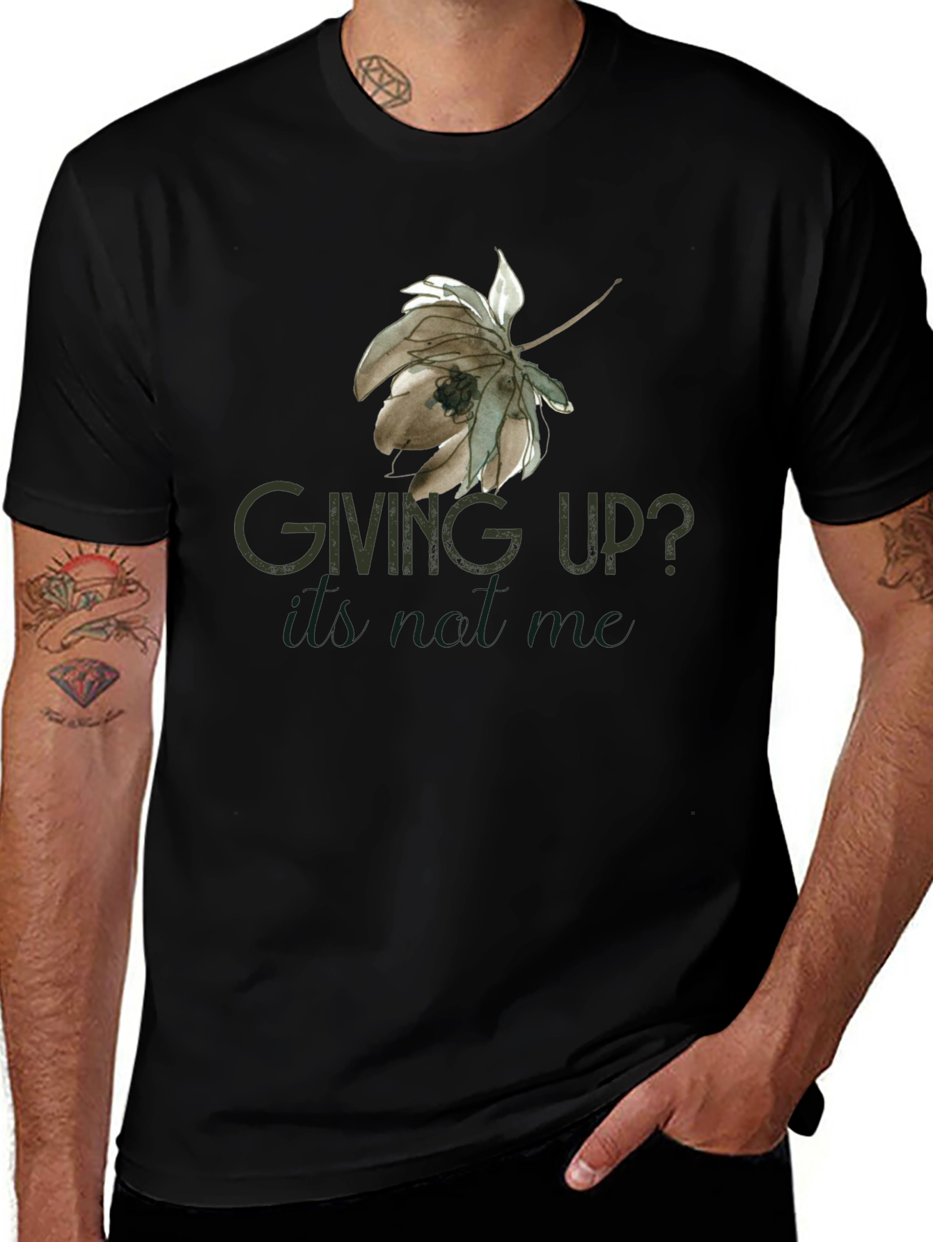 Giving Up? Black Graphic Tee for Men