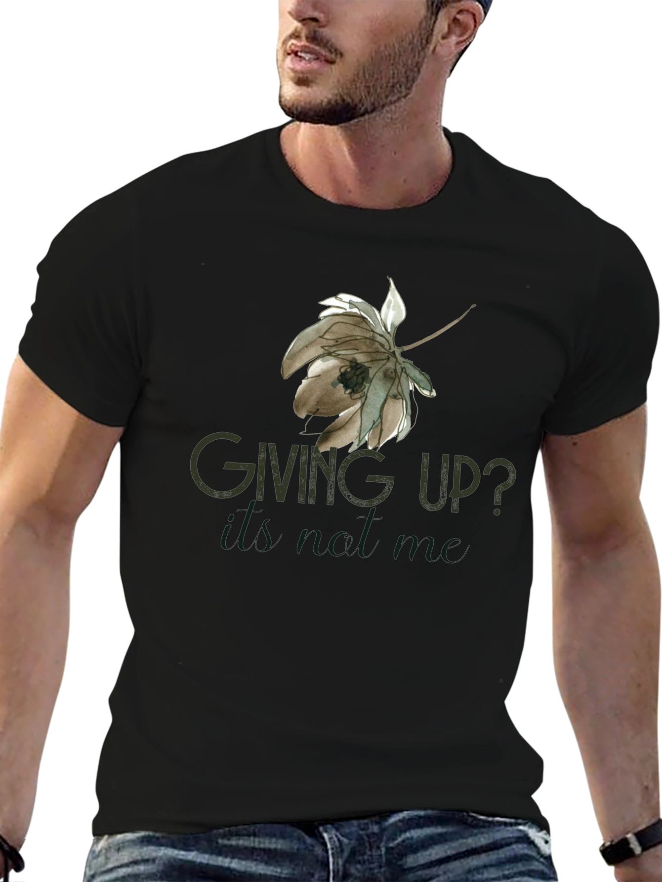Giving Up? Black Graphic Tee for Men