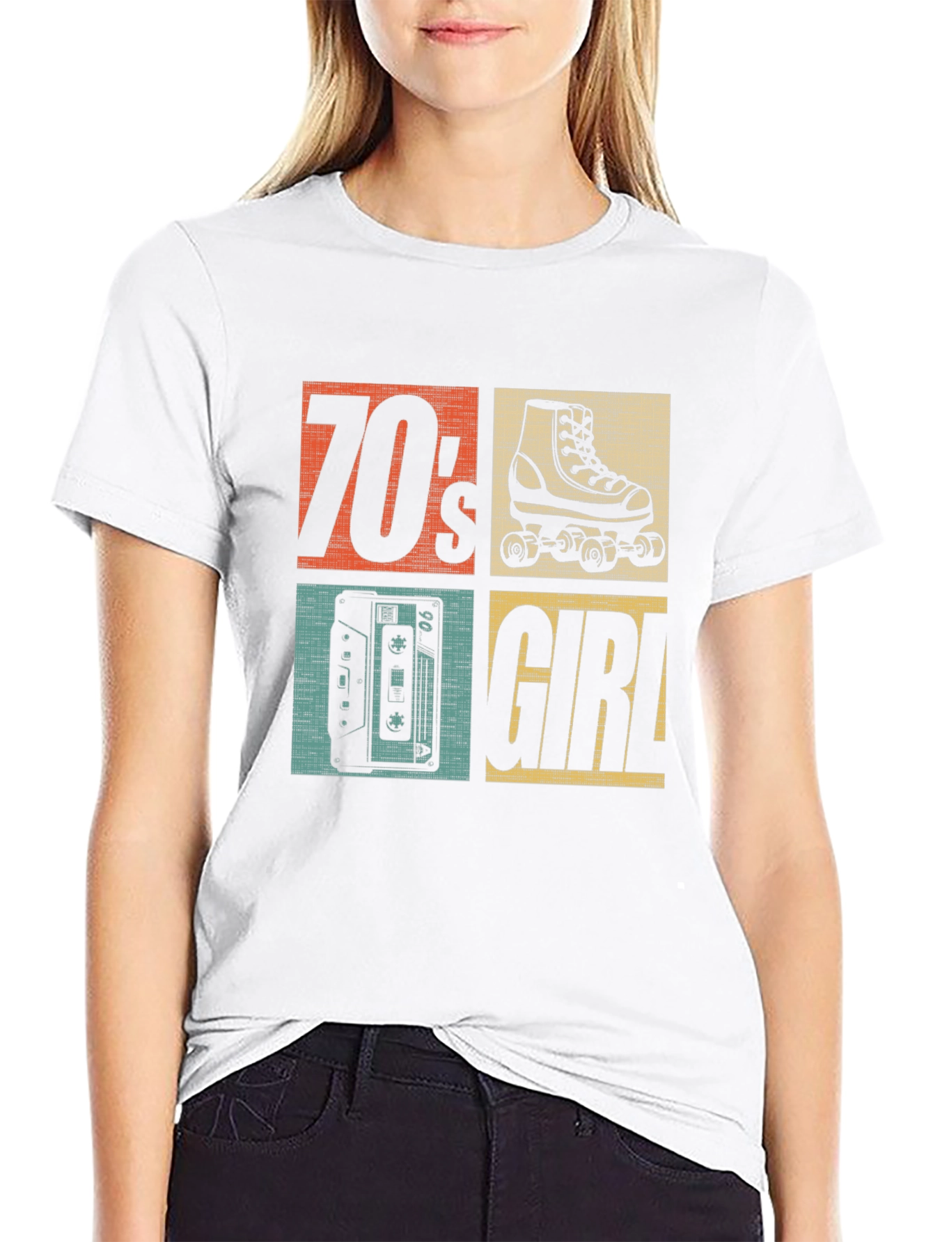 70s Girl Retro Roller Skate Cassette T-Shirt