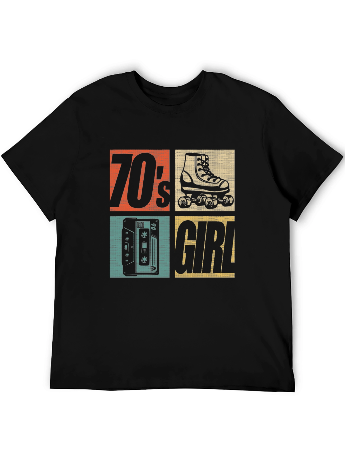70s Girl Retro Roller Skate Cassette T-Shirt