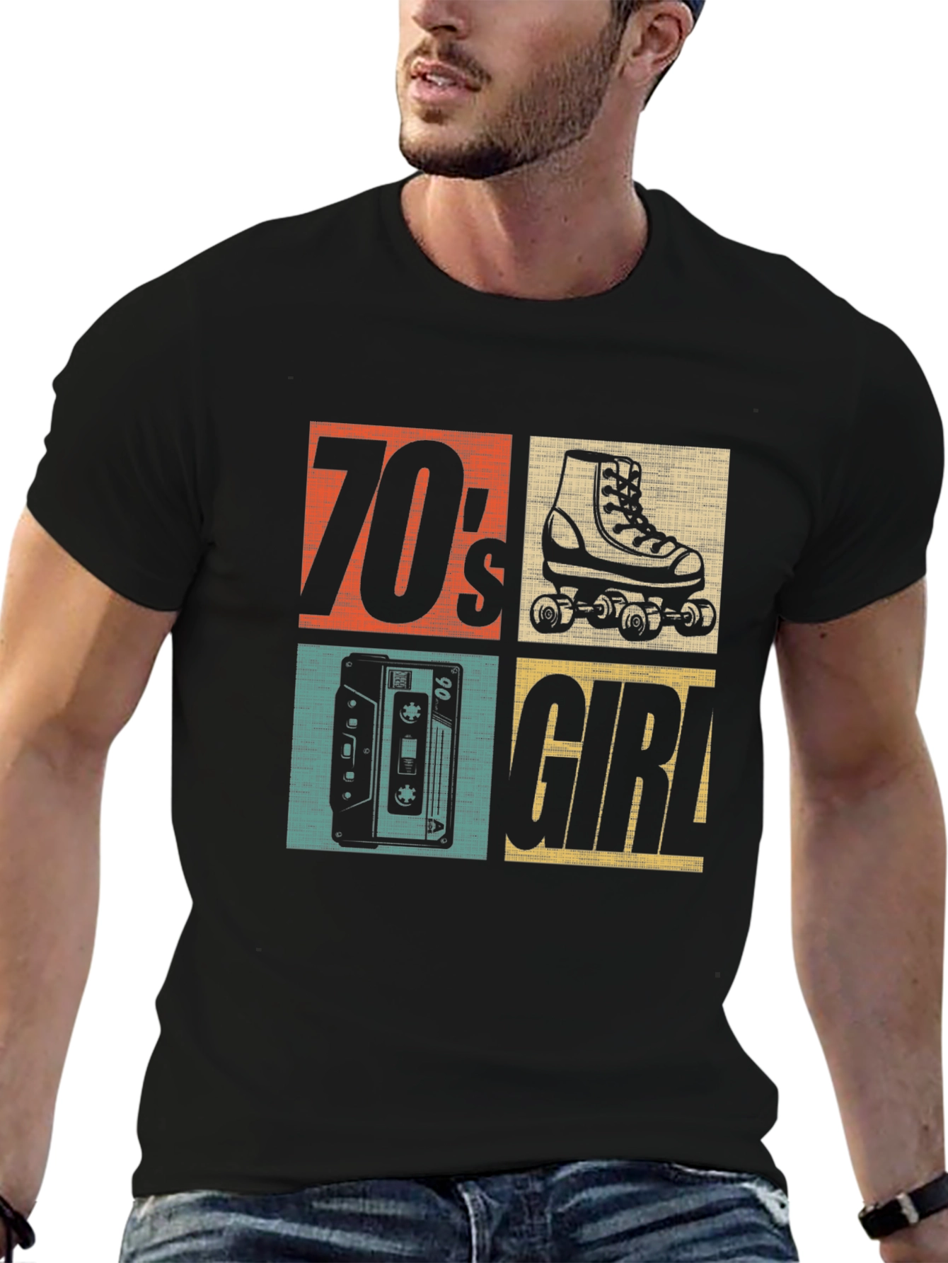 70s Girl Retro Roller Skate Cassette T-Shirt