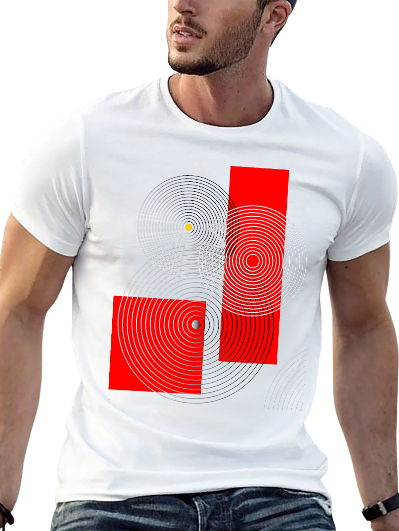 Geometric Circles Graphic Print Black T-Shirt