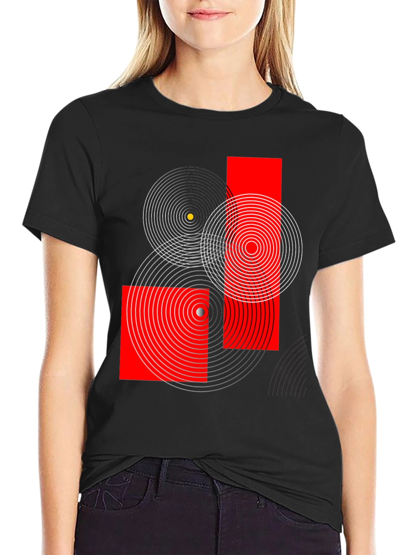 Geometric Circles Graphic Print Black T-Shirt