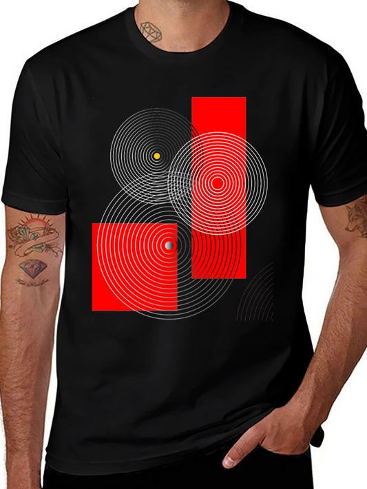 Geometric Circles Graphic Print Black T-Shirt