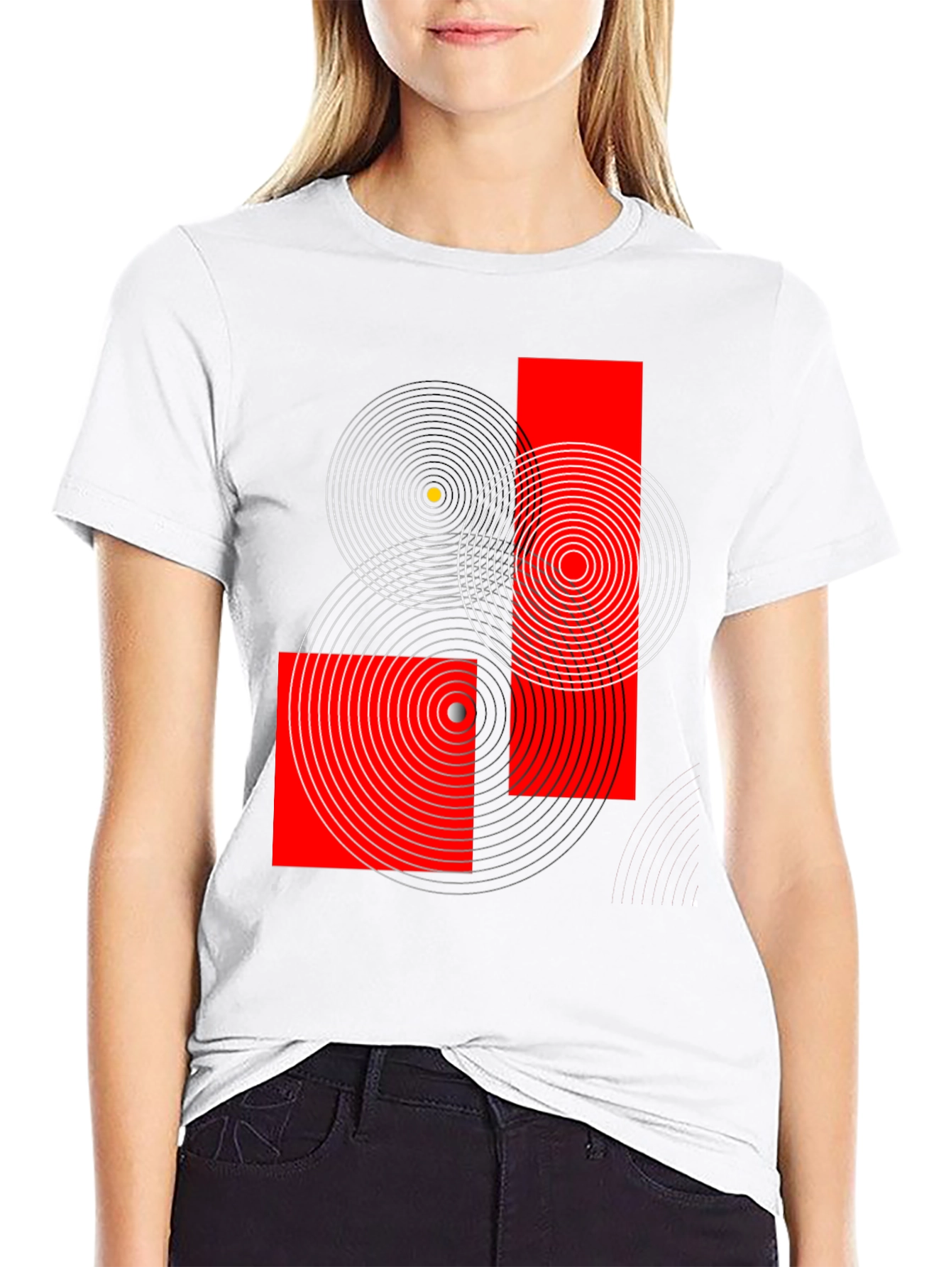 Geometric Circles Graphic Print Black T-Shirt