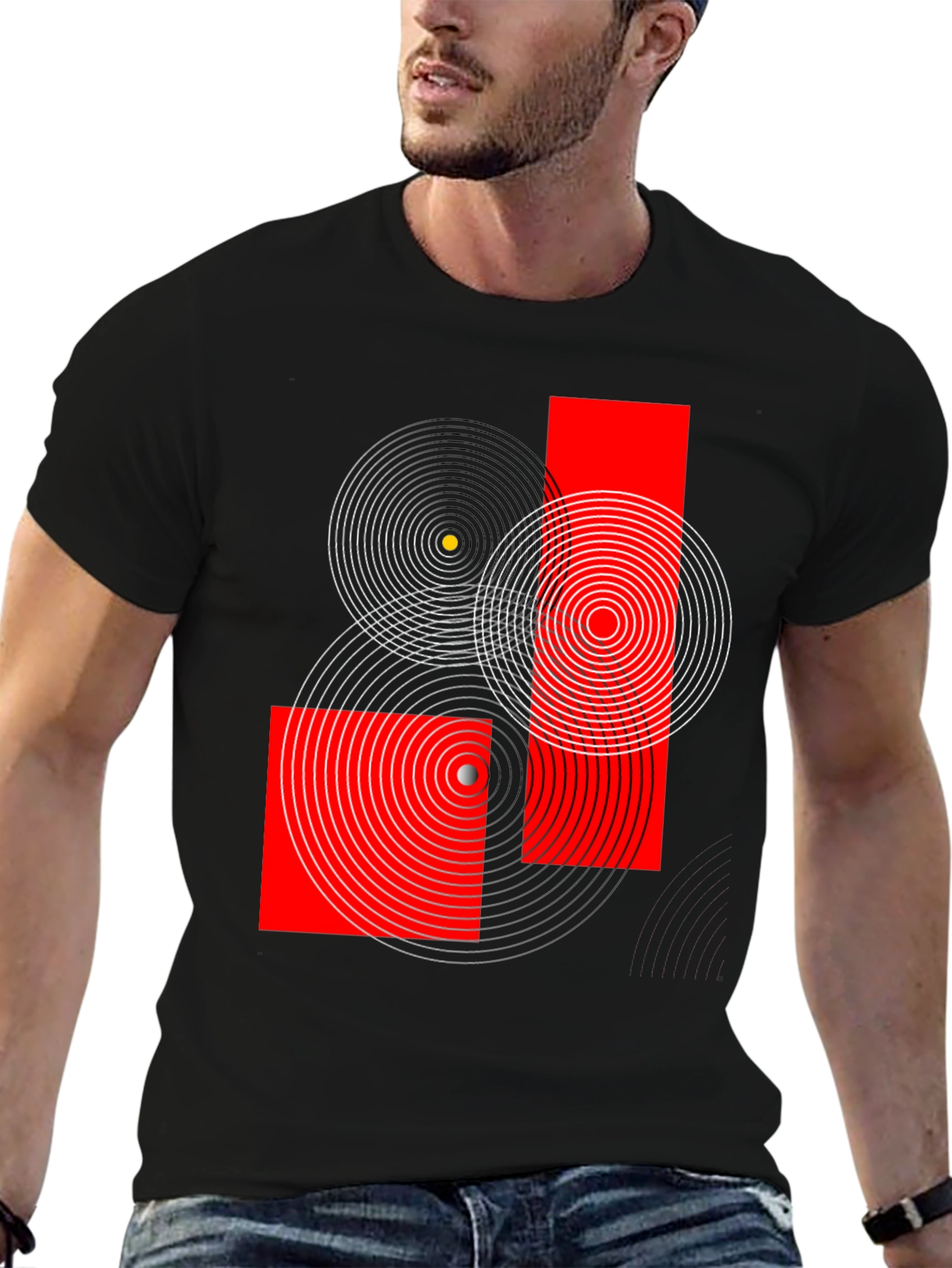 Geometric Circles Graphic Print Black T-Shirt