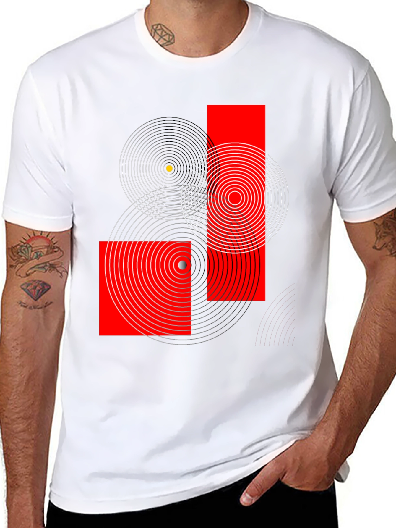 Geometric Circles Graphic Print Black T-Shirt