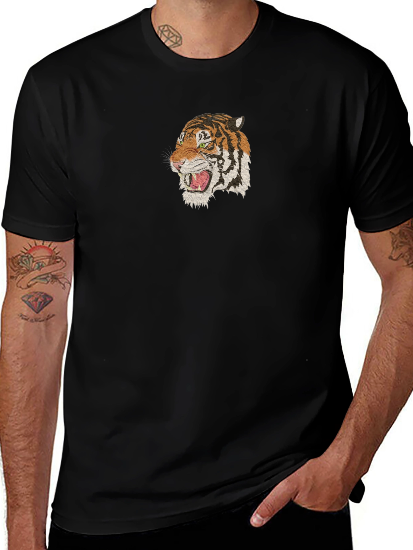 Tiger Embroidery Black T-Shirt