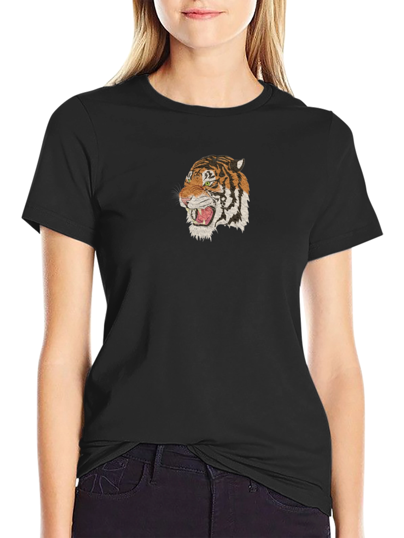Tiger Embroidery Black T-Shirt