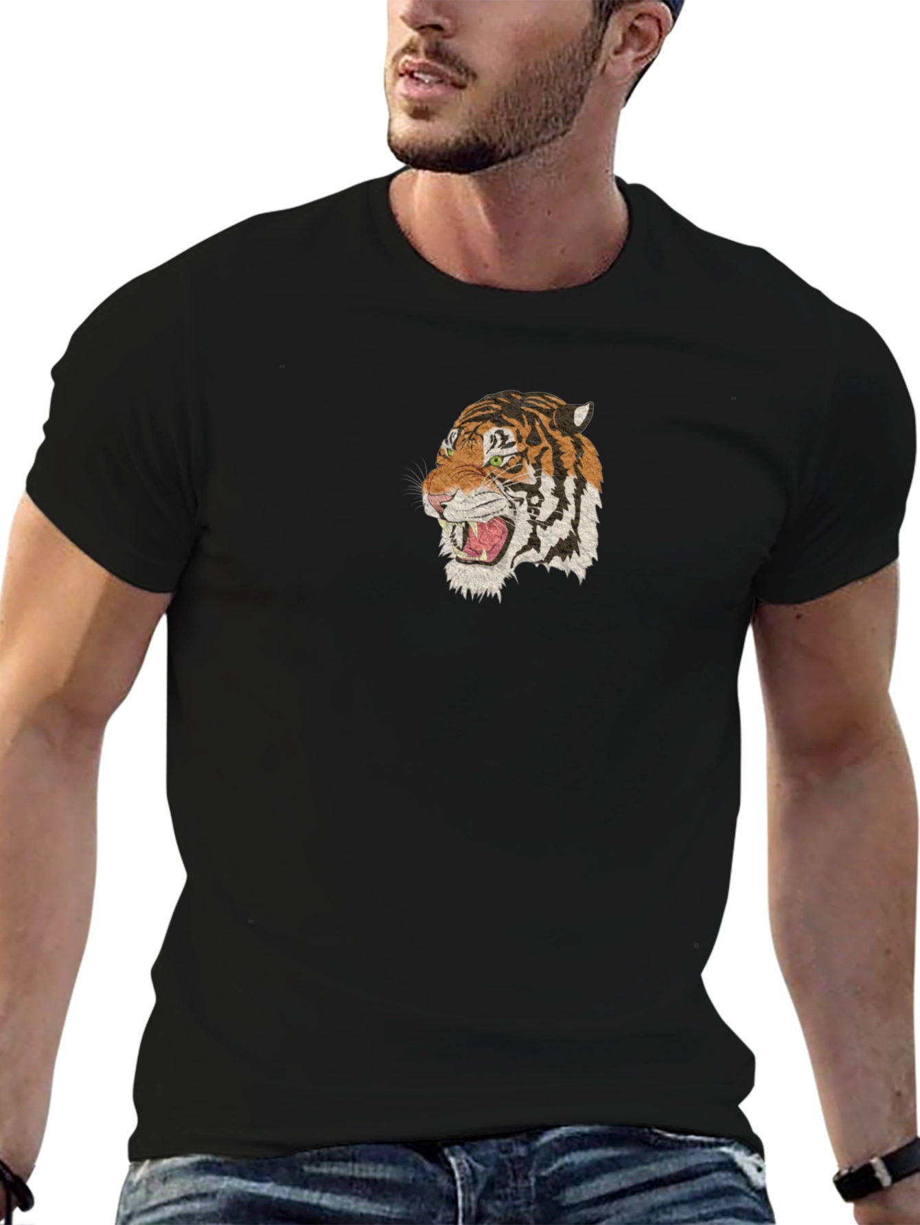 Tiger Embroidery Black T-Shirt