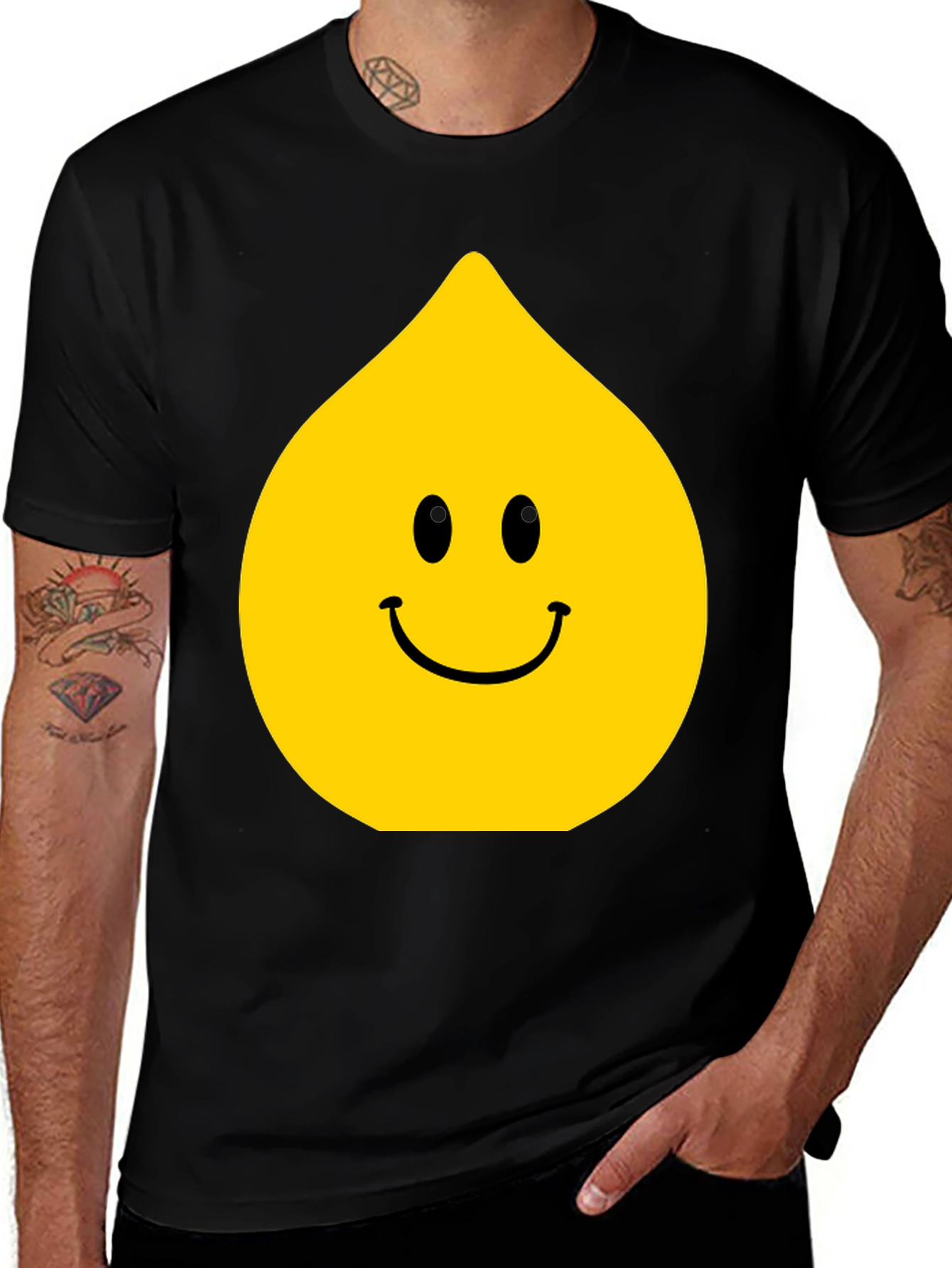 Funny Smiley Face Drop Graphic Black T-Shirt