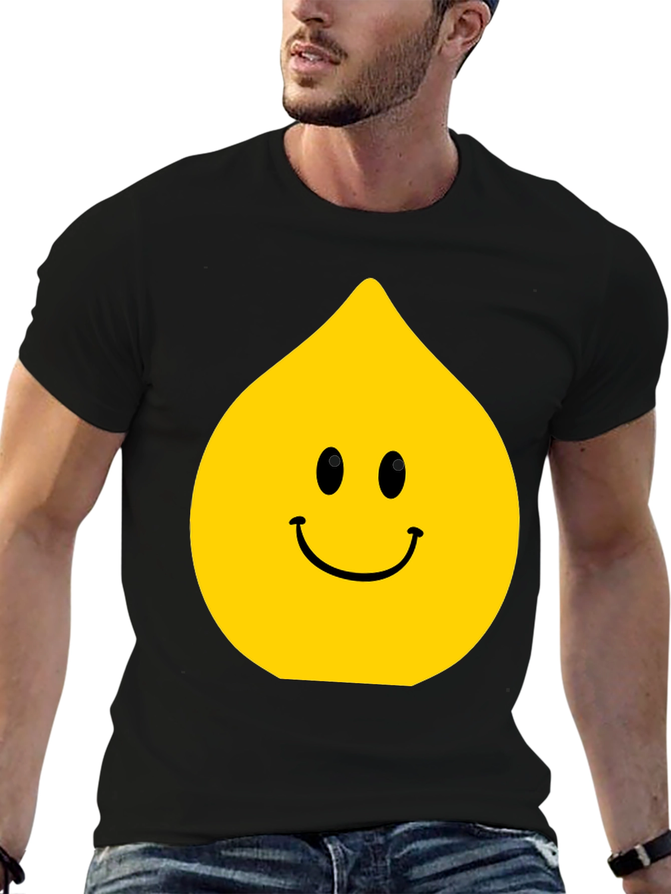 Funny Smiley Face Drop Graphic Black T-Shirt