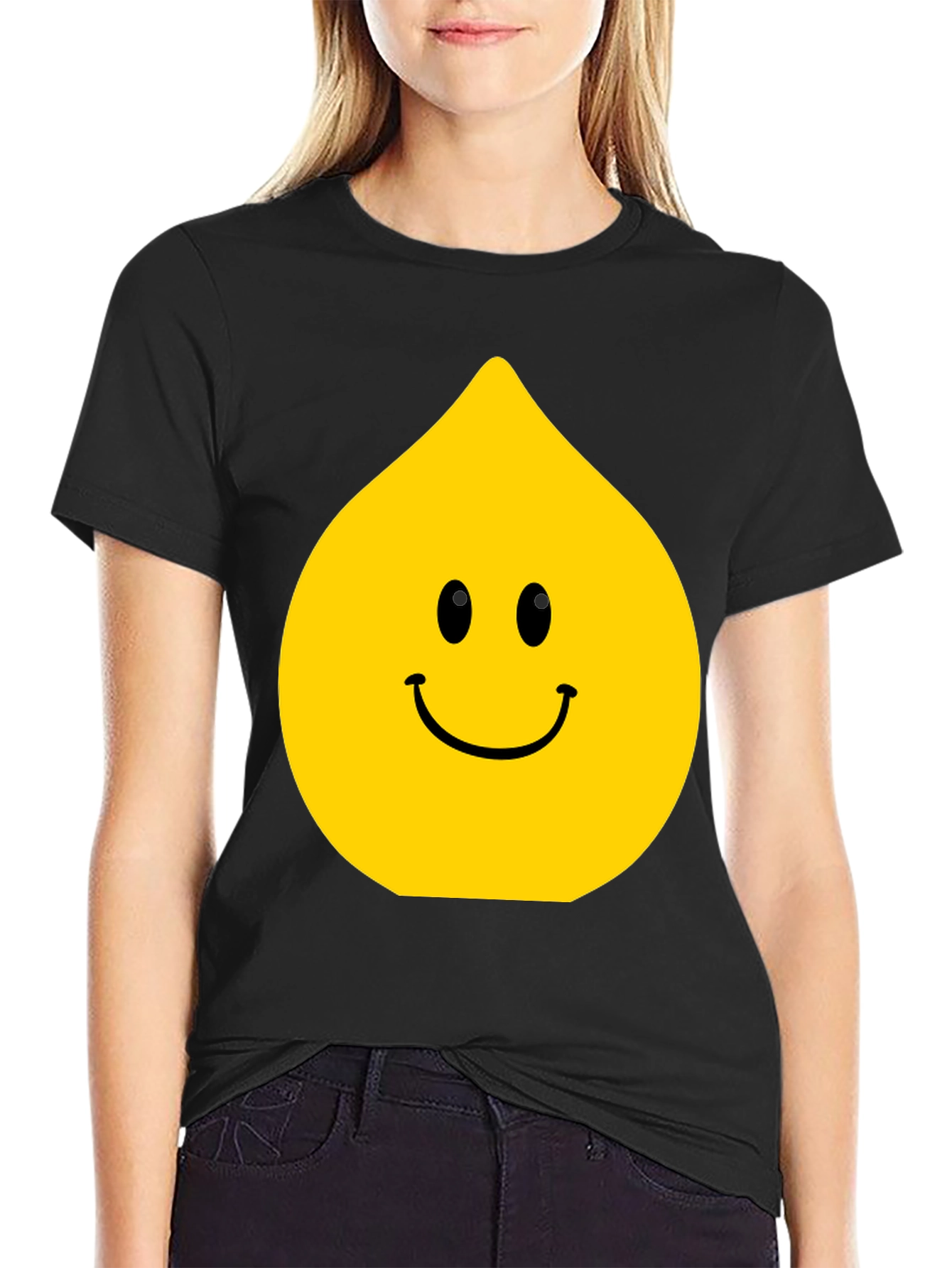 Funny Smiley Face Drop Graphic Black T-Shirt