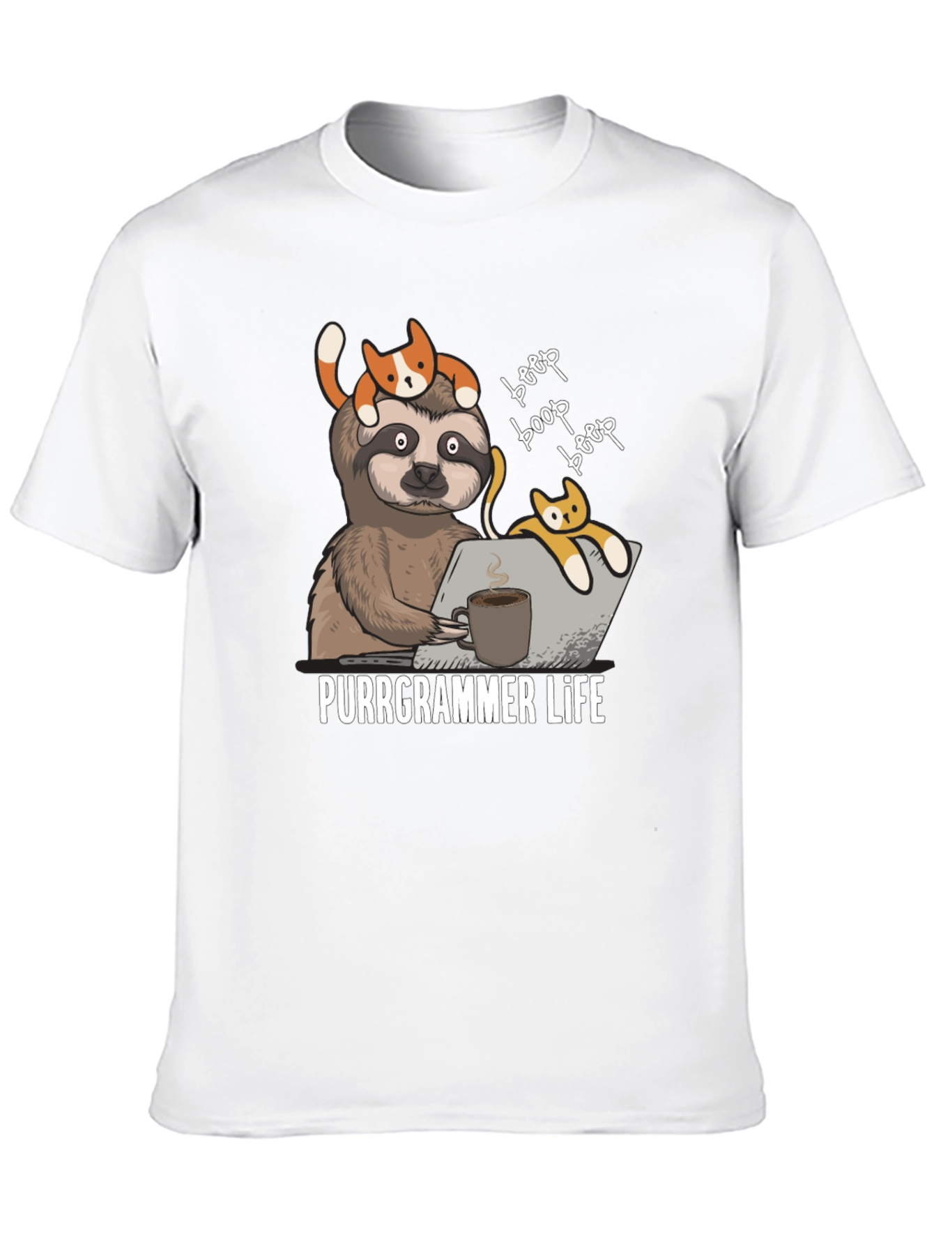 Purrgrammer Life T-Shirt - Sloth Programmer with Cats