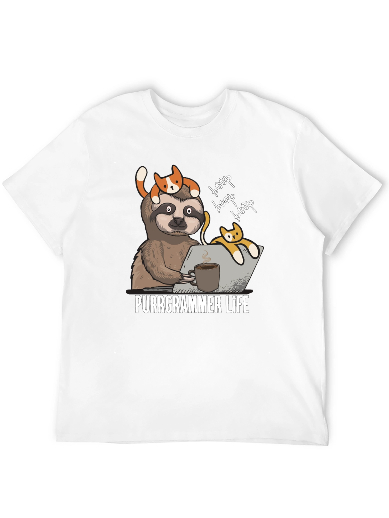 Purrgrammer Life T-Shirt - Sloth Programmer with Cats