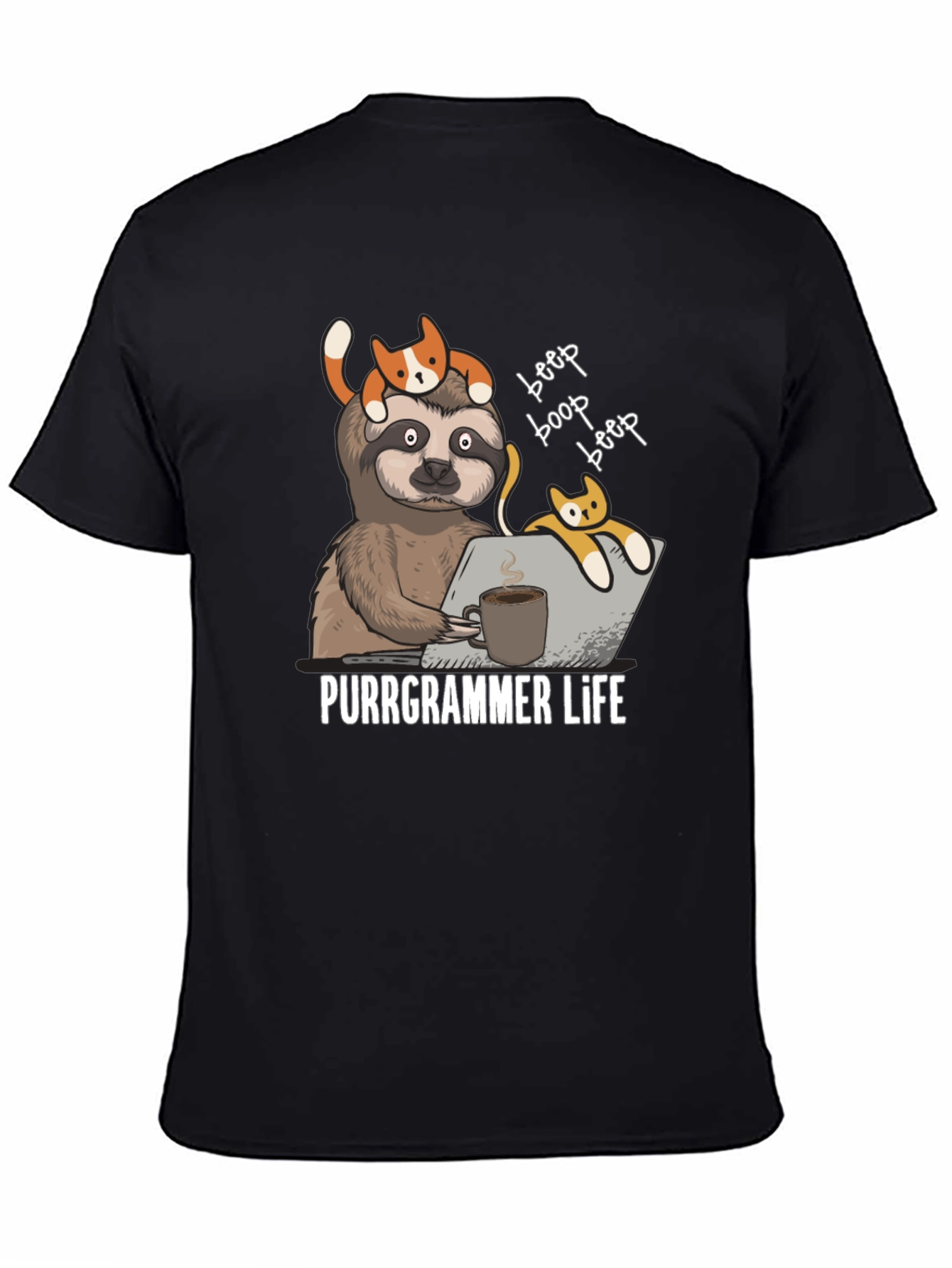 Purrgrammer Life T-Shirt - Sloth Programmer with Cats